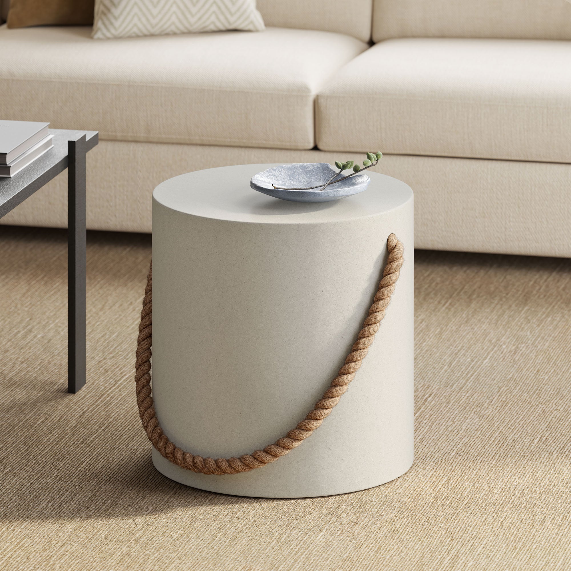 Modway Isera Indoor - Outdoor Patio Rope Concrete Side Table Stool