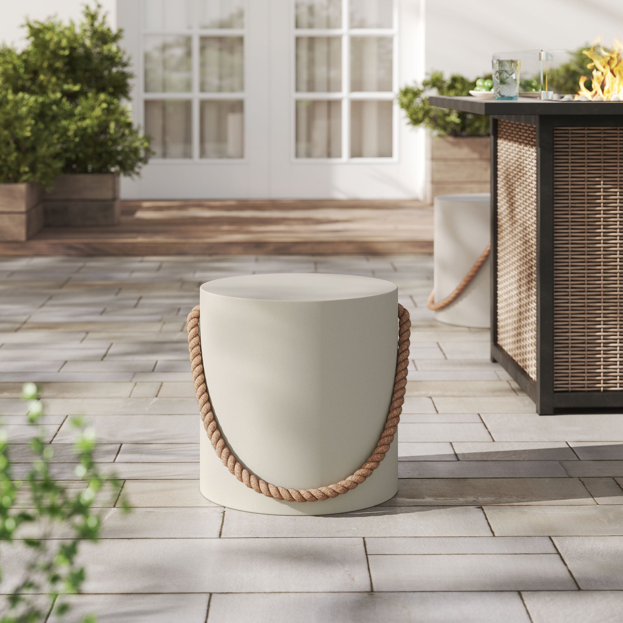 Modway Isera Indoor - Outdoor Patio Rope Concrete Side Table Stool