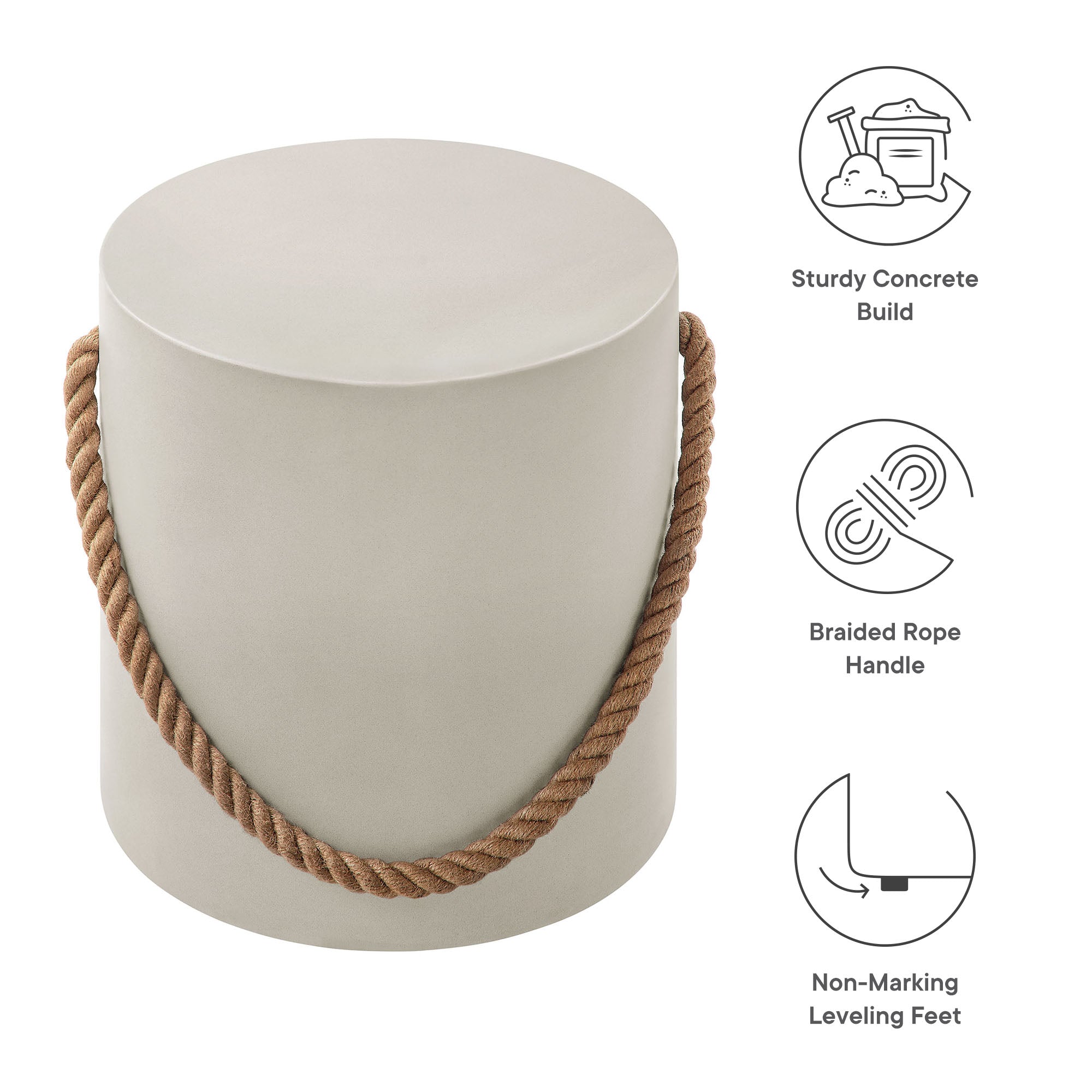 Modway Isera Indoor - Outdoor Patio Rope Concrete Side Table Stool