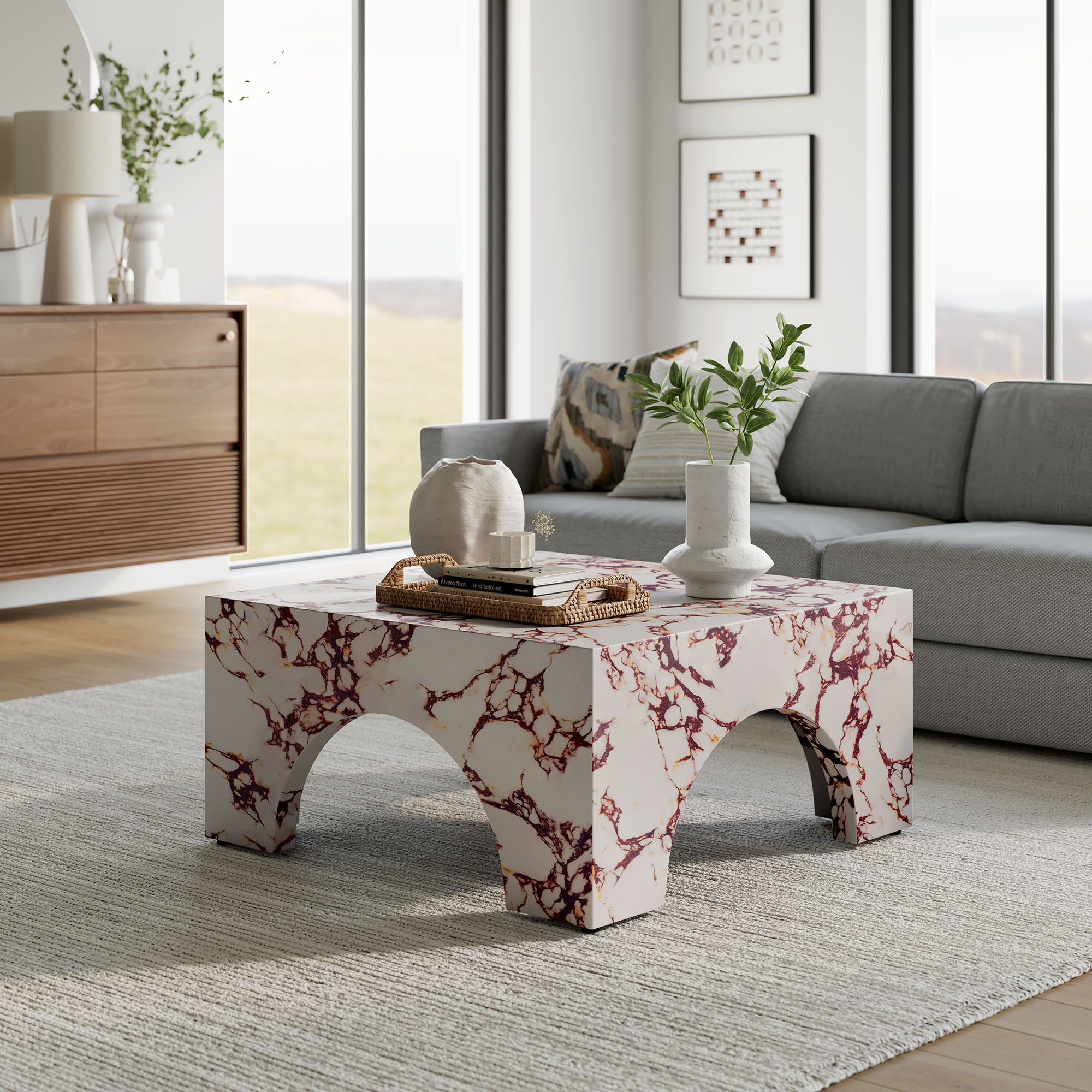 Modway Valen Indoor - Outdoor Patio Arched Concrete Coffee Table
