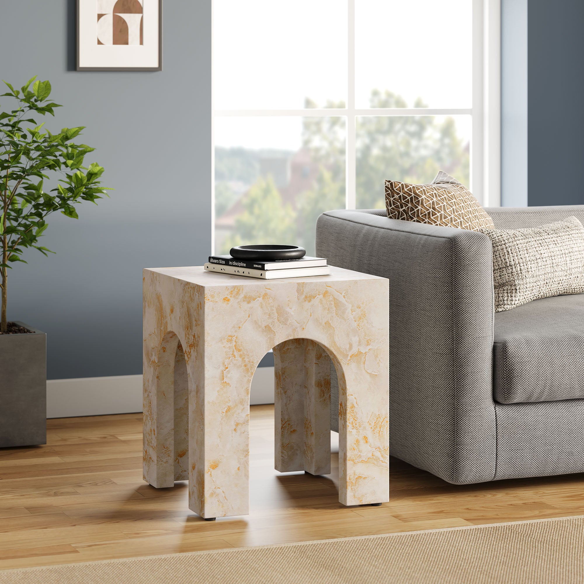 Modway Valen Square Indoor - Outdoor Patio Arched Concrete Side Table