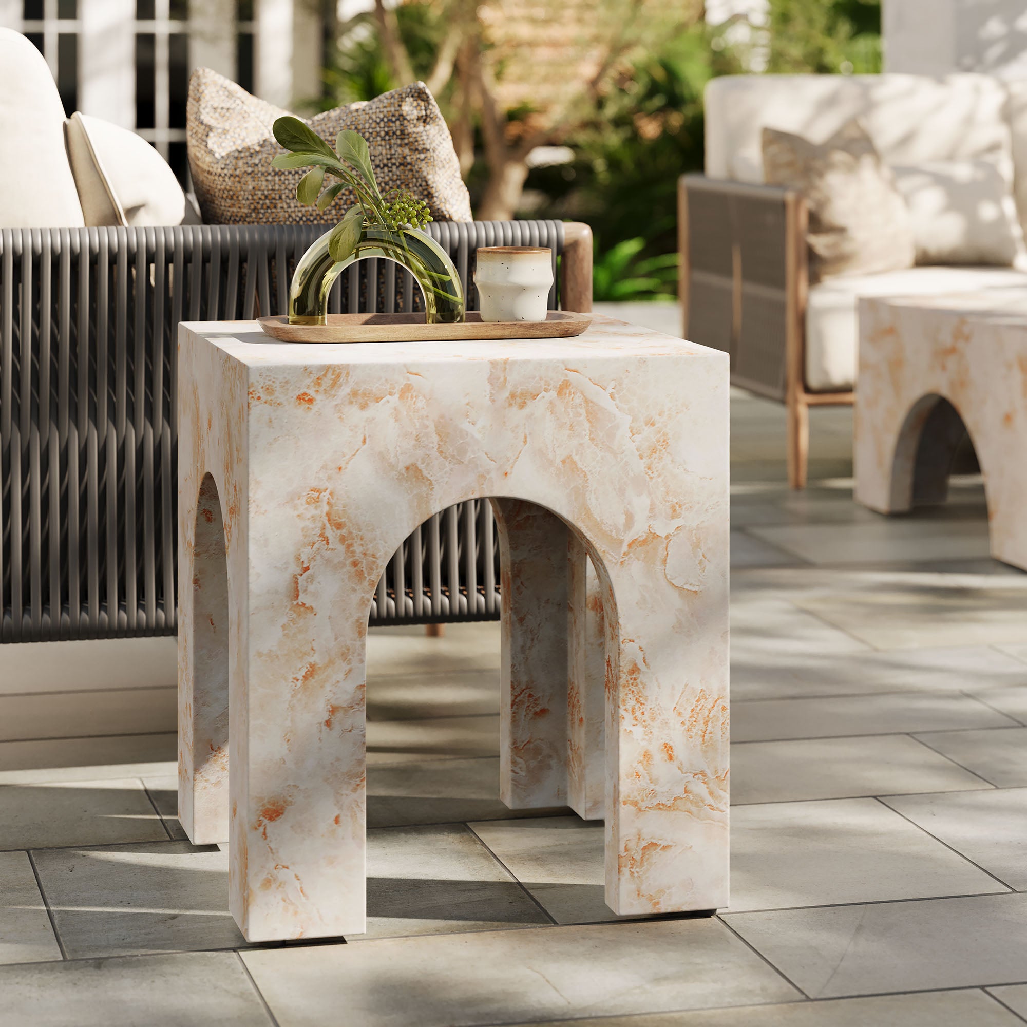 Modway Valen Square Indoor - Outdoor Patio Arched Concrete Side Table