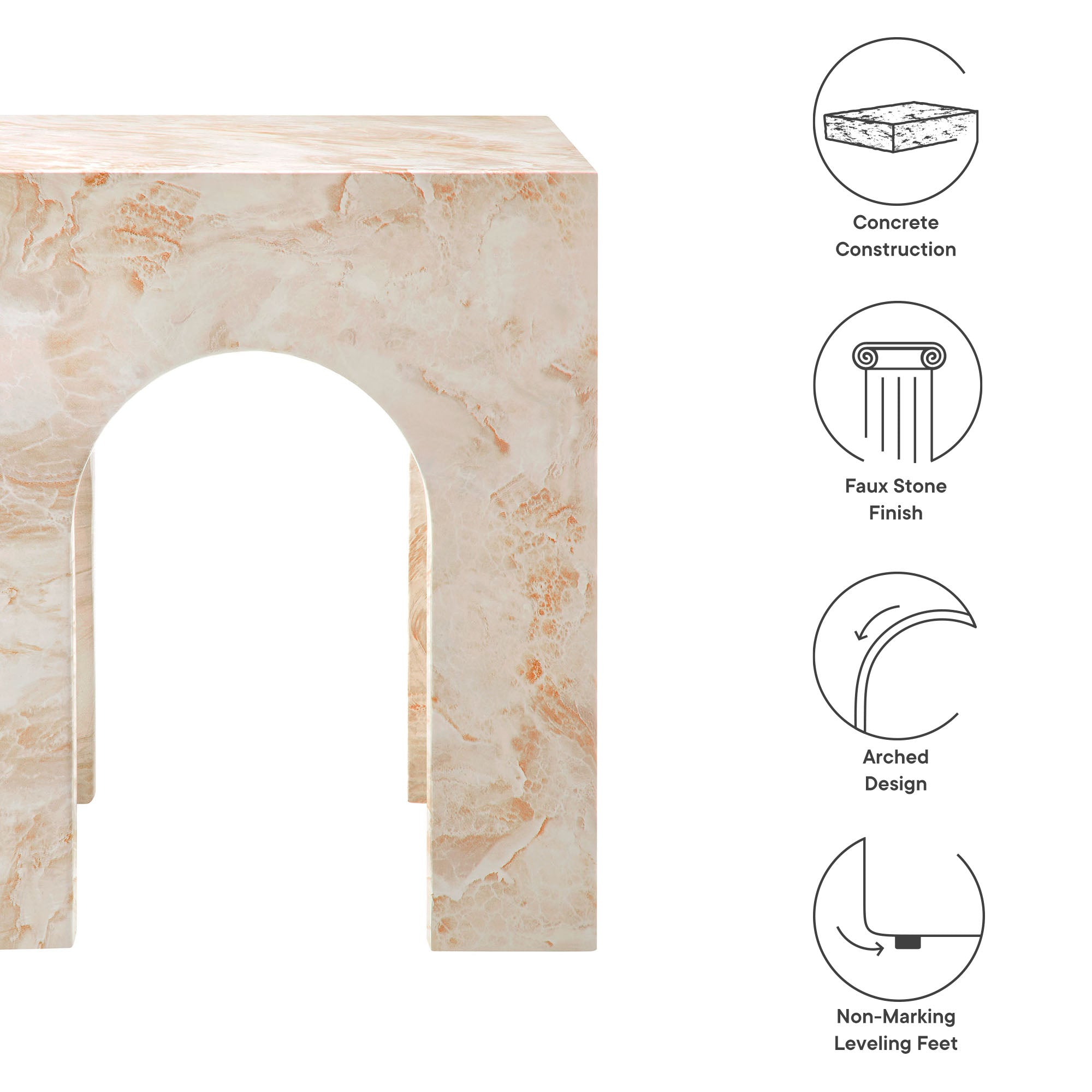 Modway Valen Square Indoor - Outdoor Patio Arched Concrete Side Table