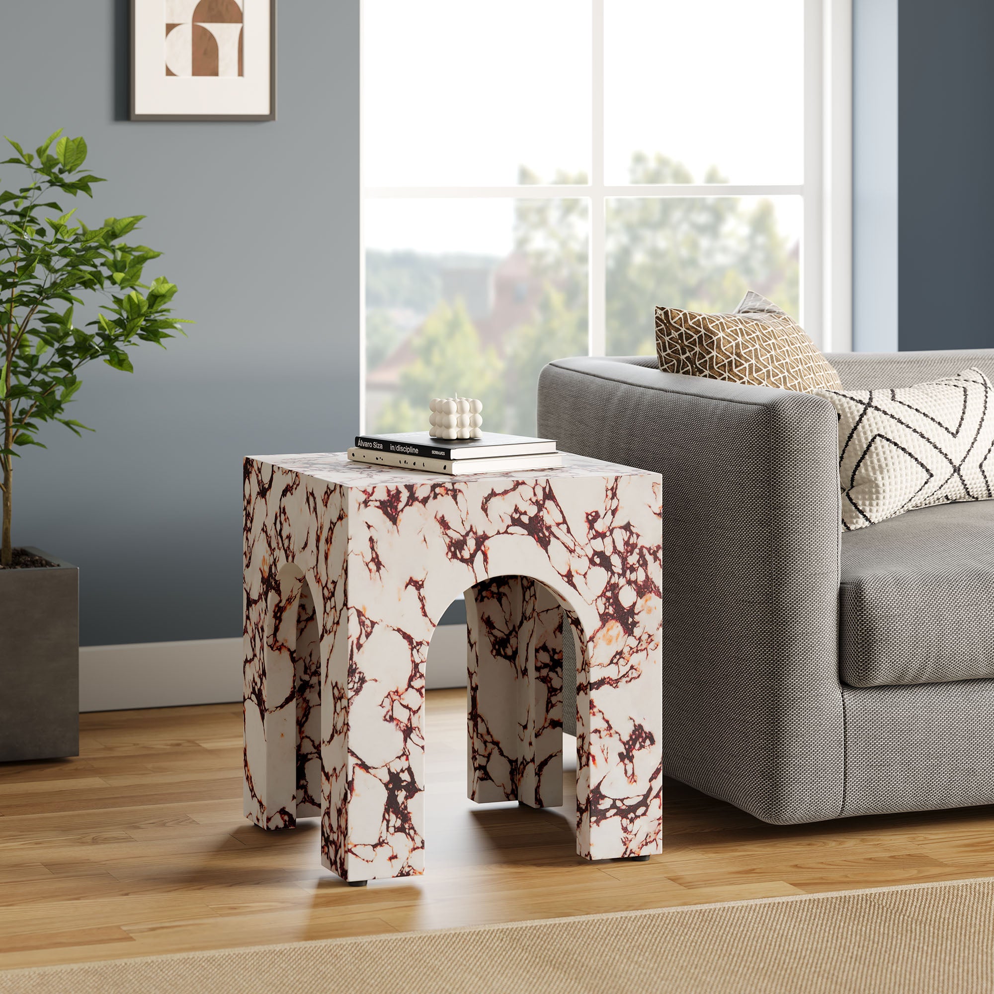 Modway Valen Square Indoor - Outdoor Patio Arched Concrete Side Table