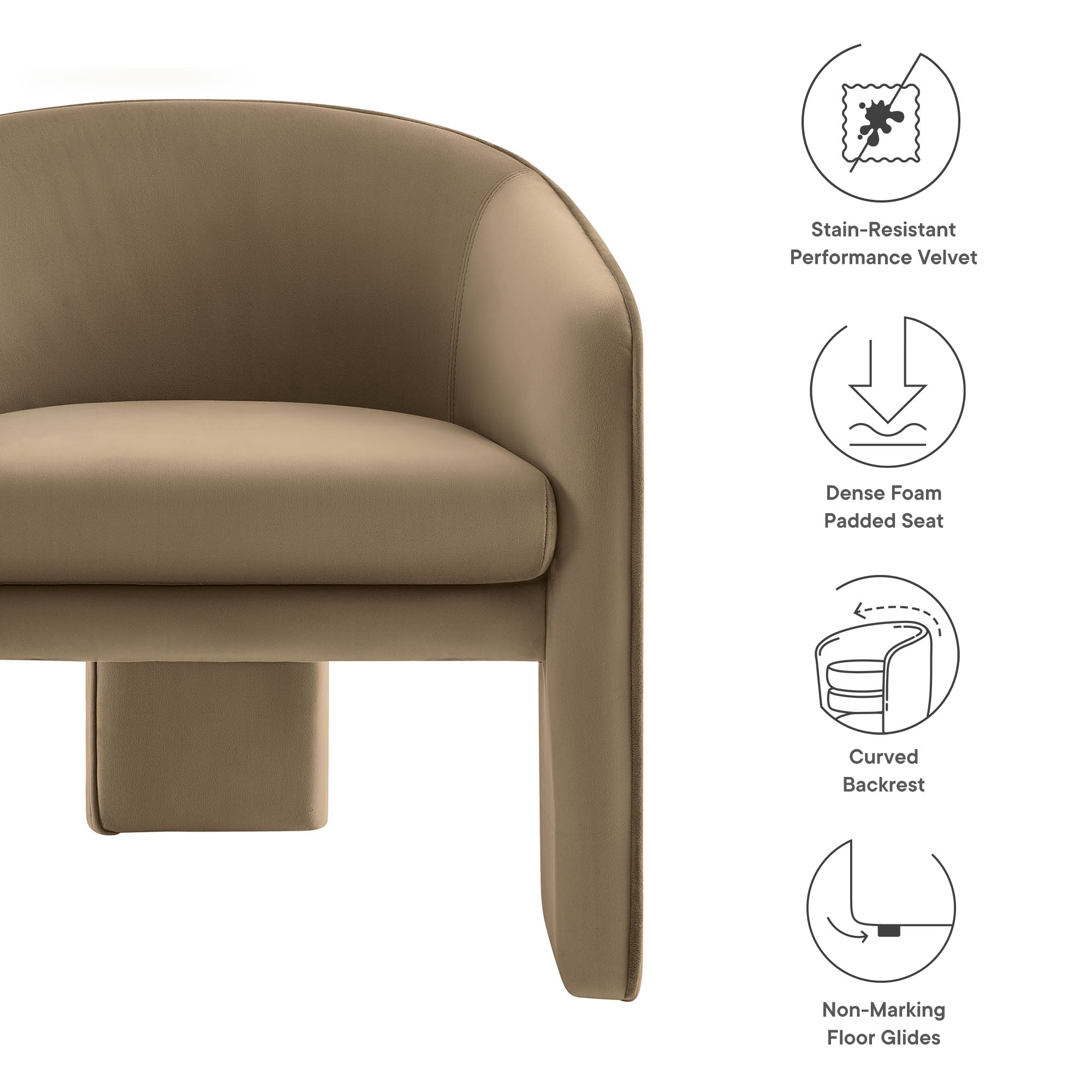 Modway Greer Performance Velvet Upholstered Accent Armchair