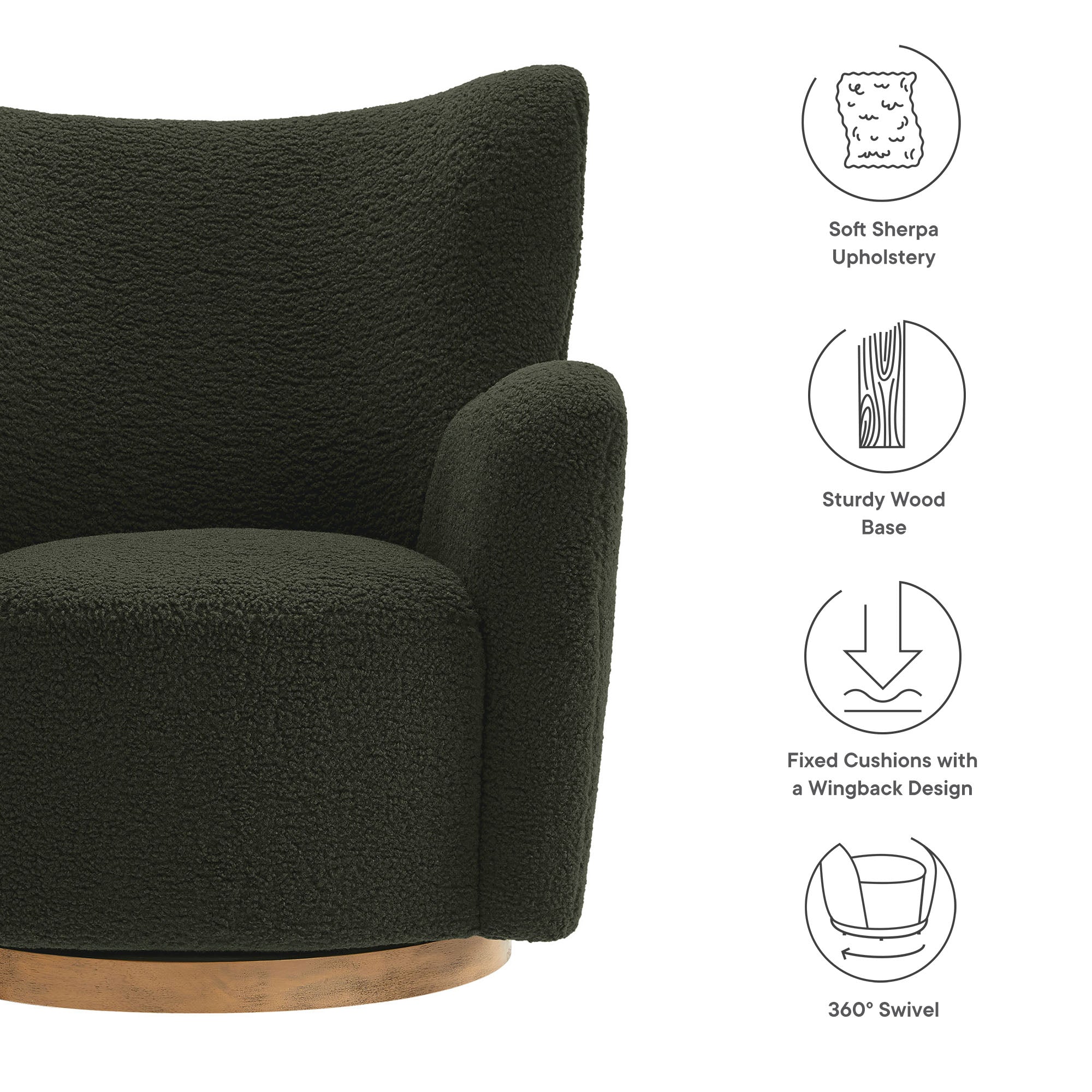 Modway Montrose Wingback Sherpa Swivel Accent Chair