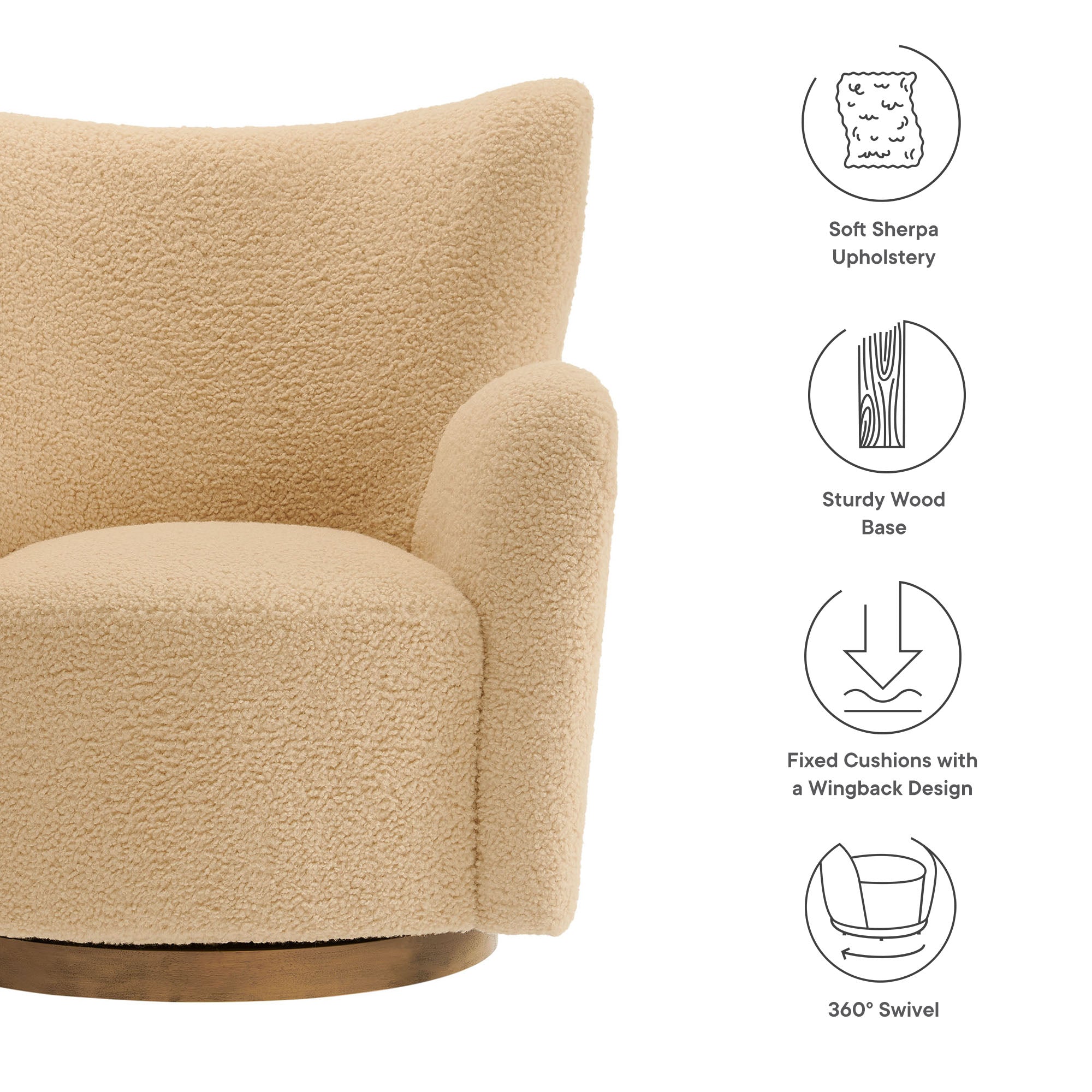Modway Montrose Wingback Sherpa Swivel Accent Chair