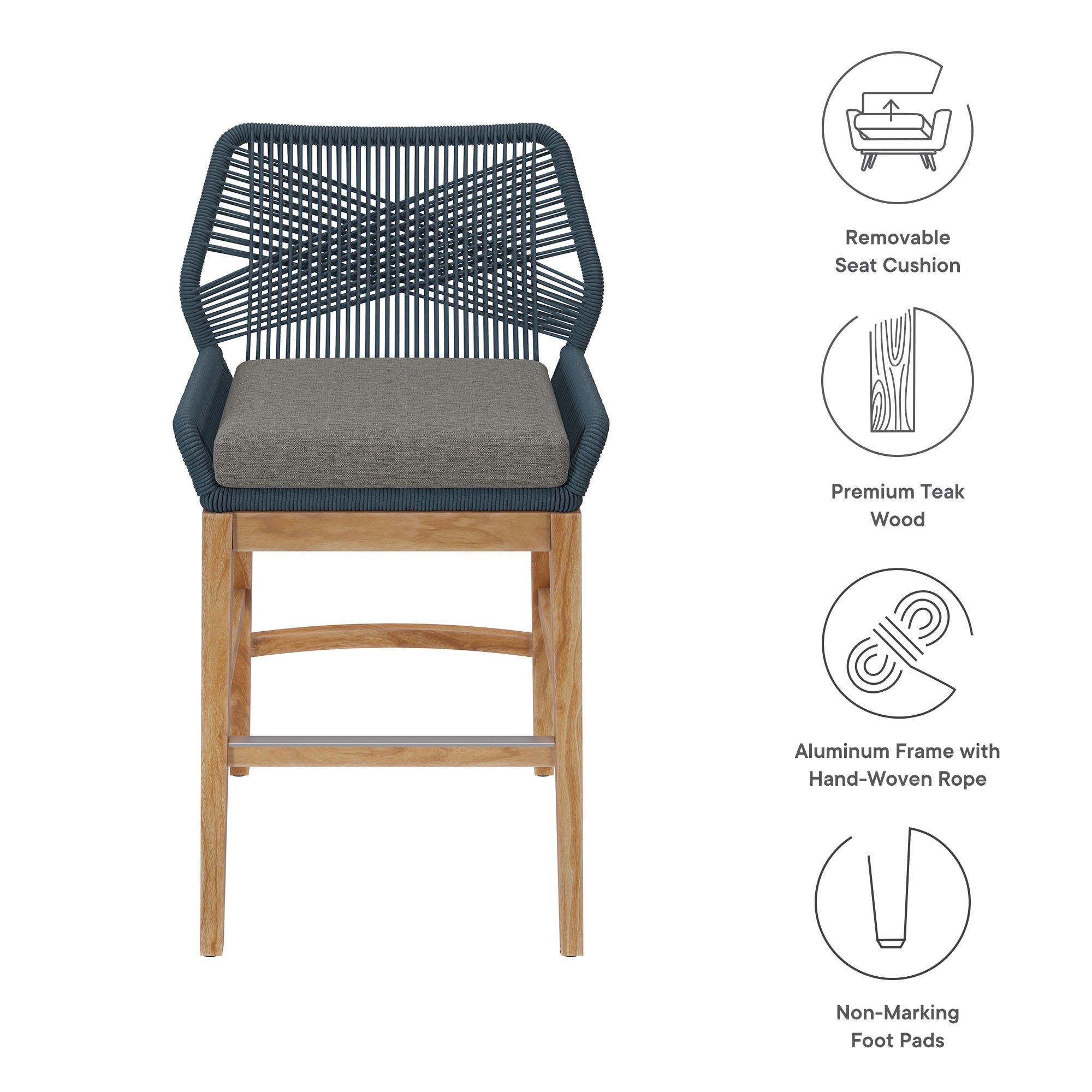 Modway Wellspring Outdoor Patio Teak and Rope Counter Stool