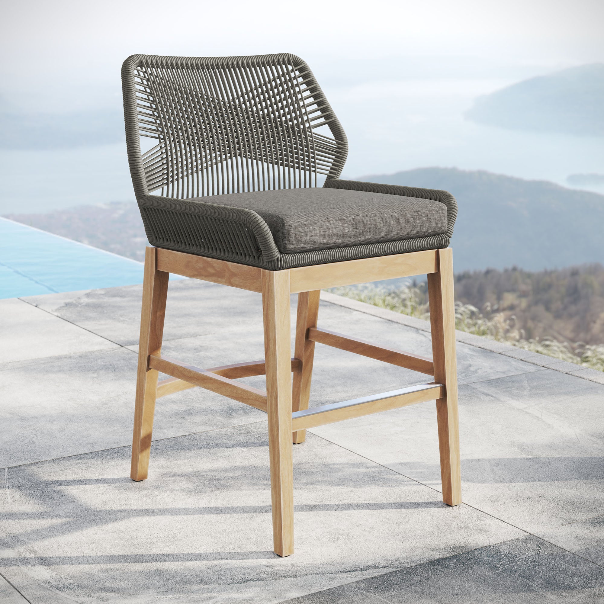 Modway Wellspring Outdoor Patio Teak and Rope Counter Stool