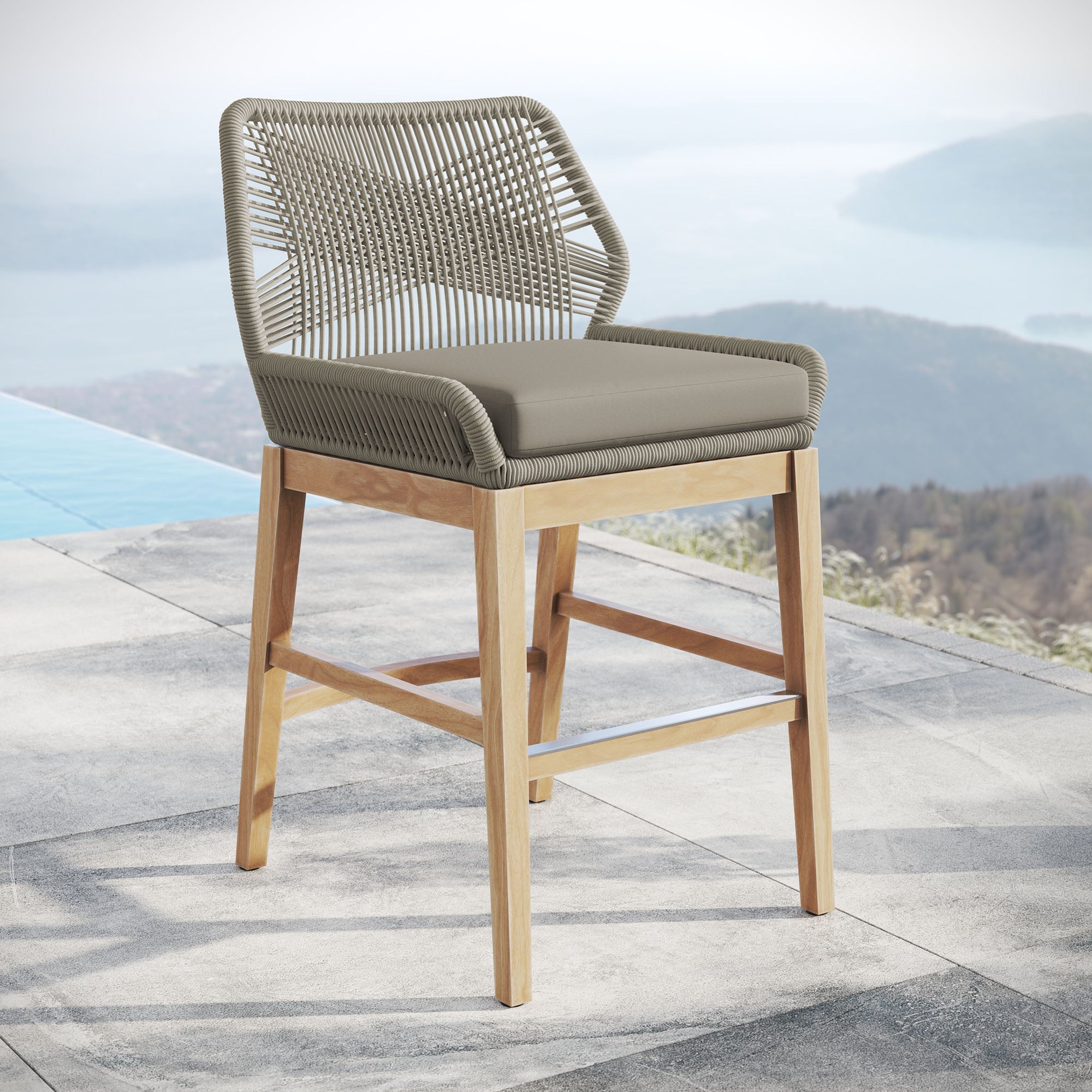 Modway Wellspring Outdoor Patio Teak and Rope Counter Stool