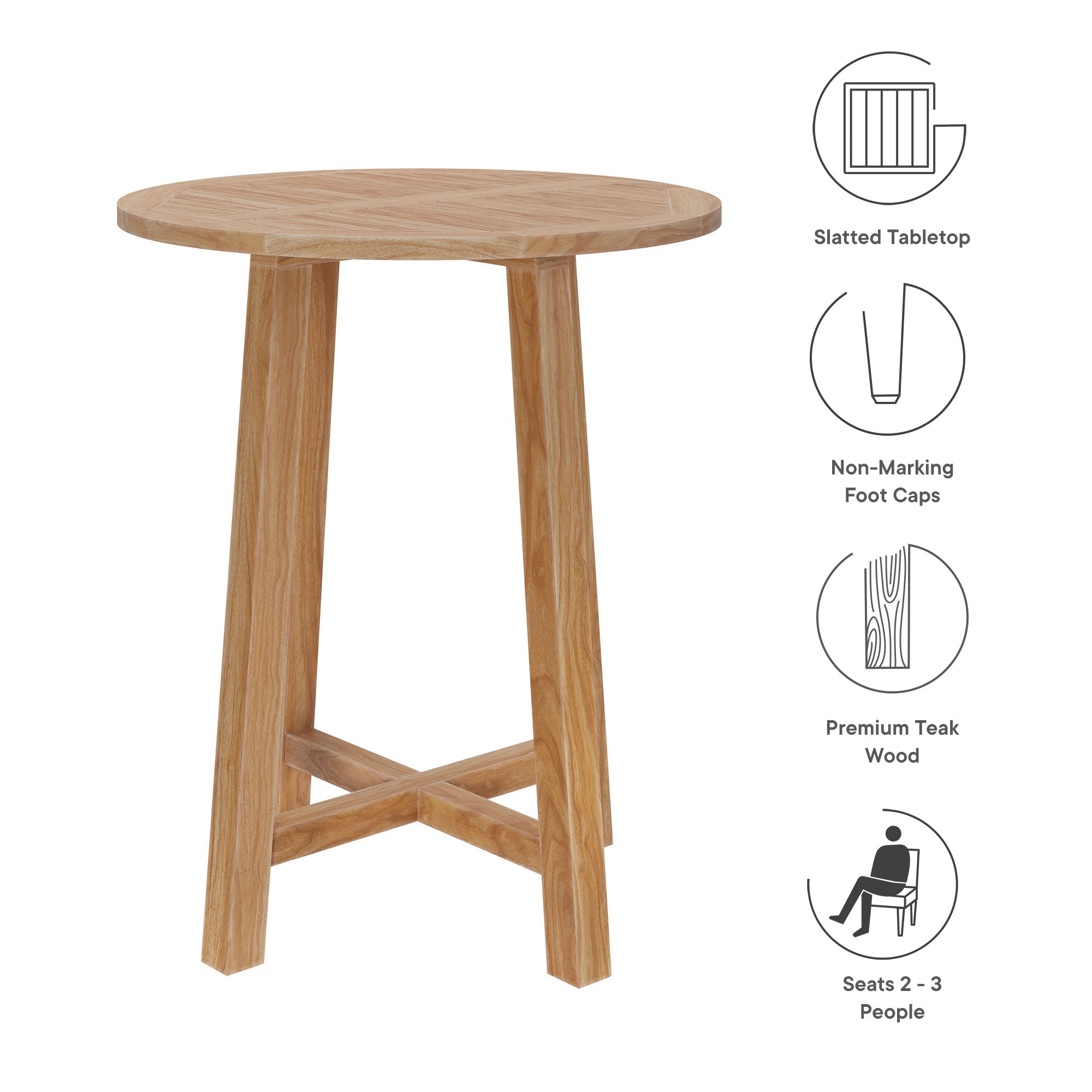 Modway Wellspring 36" Outdoor Patio Teak Wood Bar Table