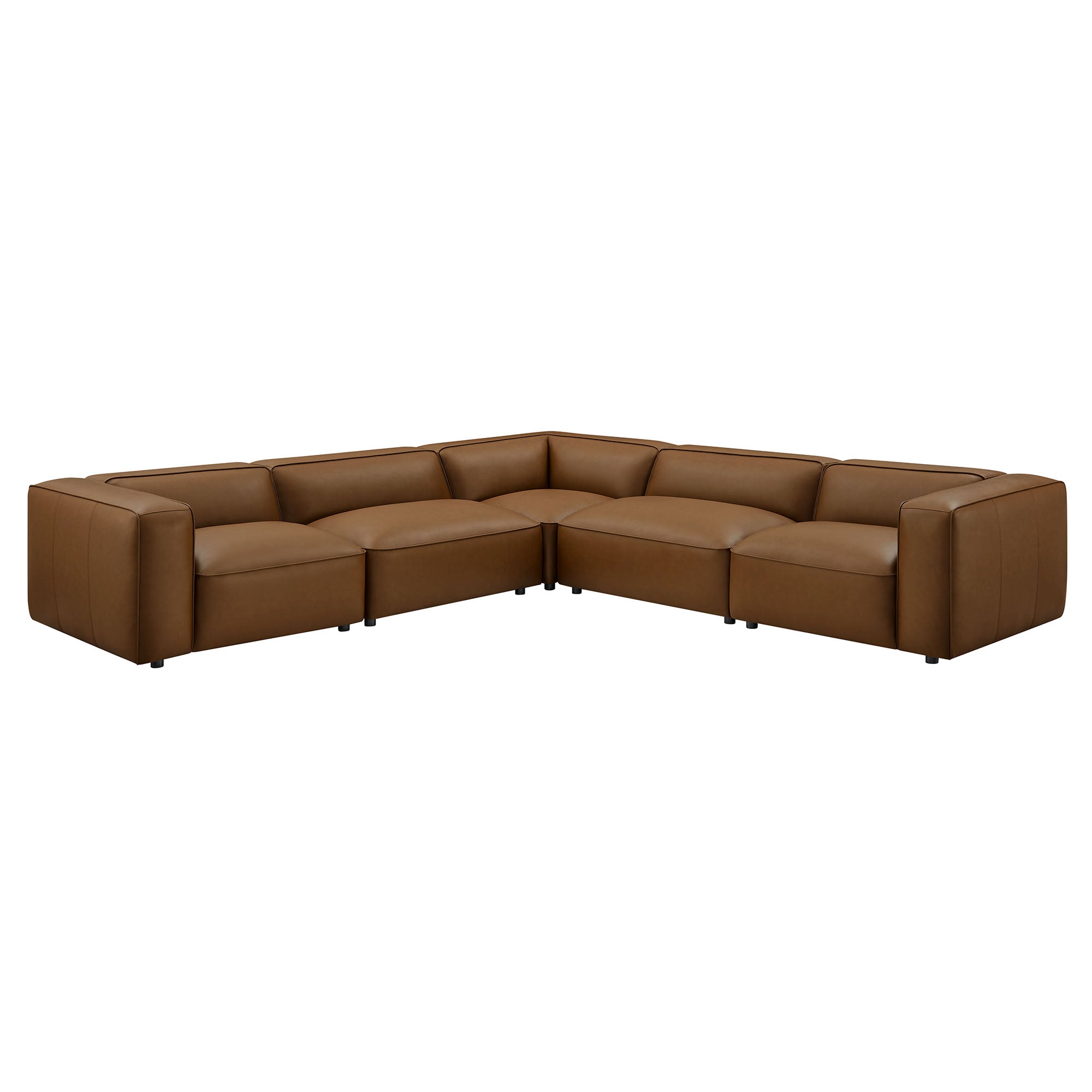 Modway Auren 5-Piece Upholstered Vegan Leather Modular L-Shaped Sofa