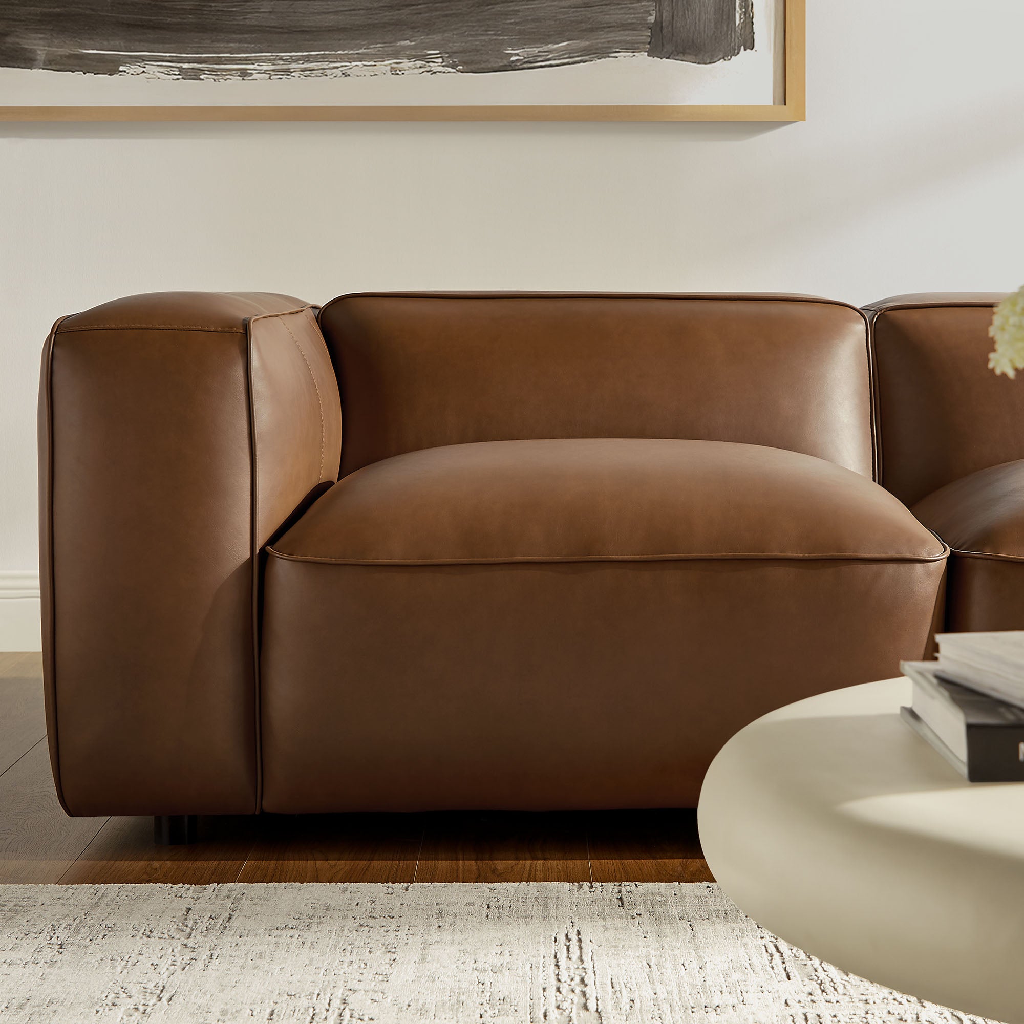 Modway Auren 5-Piece Upholstered Vegan Leather Modular L-Shaped Sofa