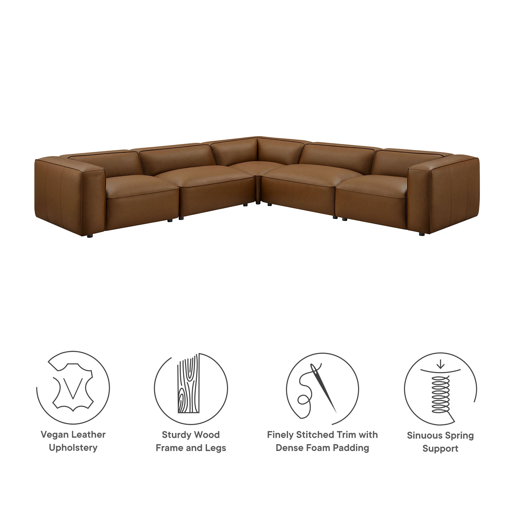 Modway Auren 5-Piece Upholstered Vegan Leather Modular L-Shaped Sofa