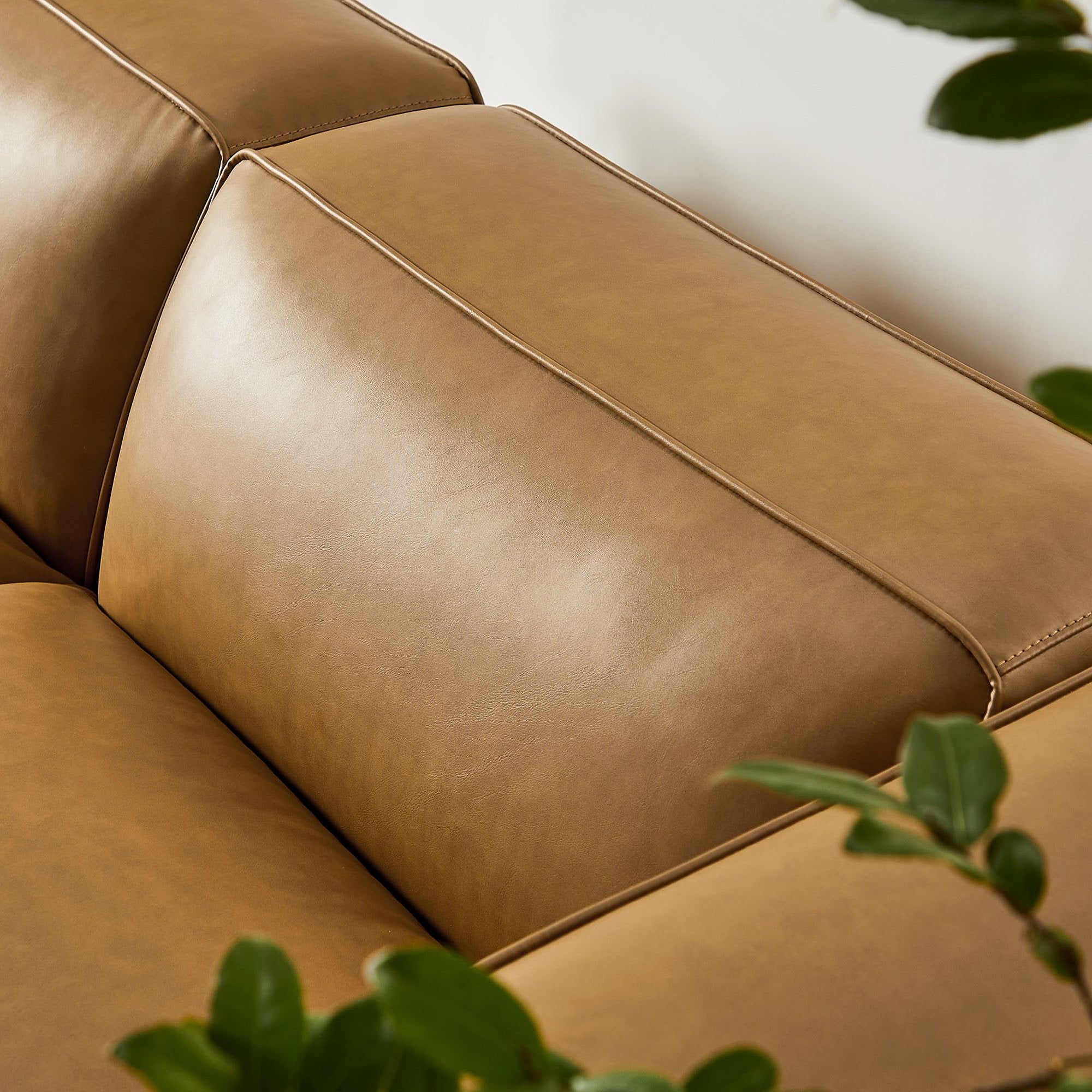 Modway Auren 3-Piece Upholstered Vegan Leather Modular Loveseat with Ottoman