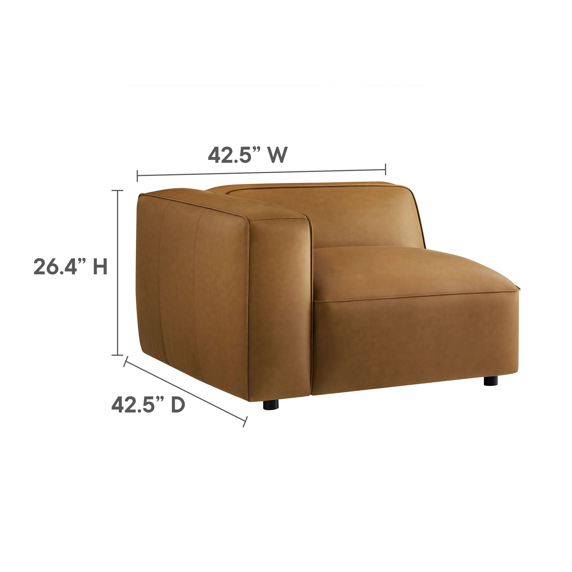 Modway Auren 3-Piece Upholstered Vegan Leather Modular Loveseat with Ottoman