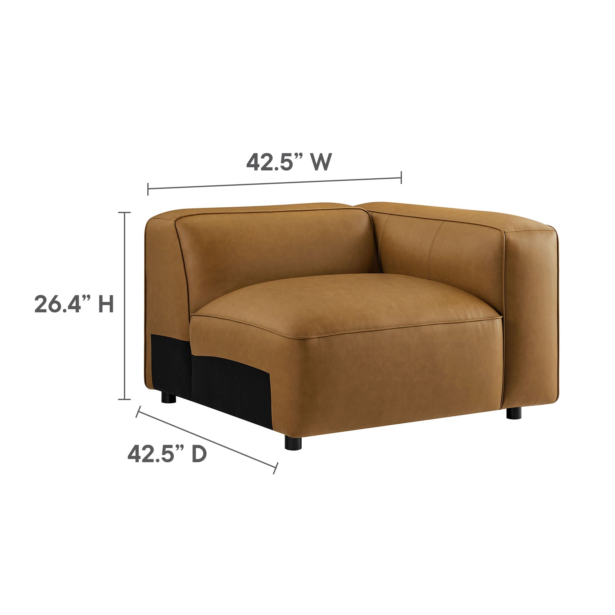 Modway Auren 3-Piece Upholstered Vegan Leather Modular Loveseat with Ottoman