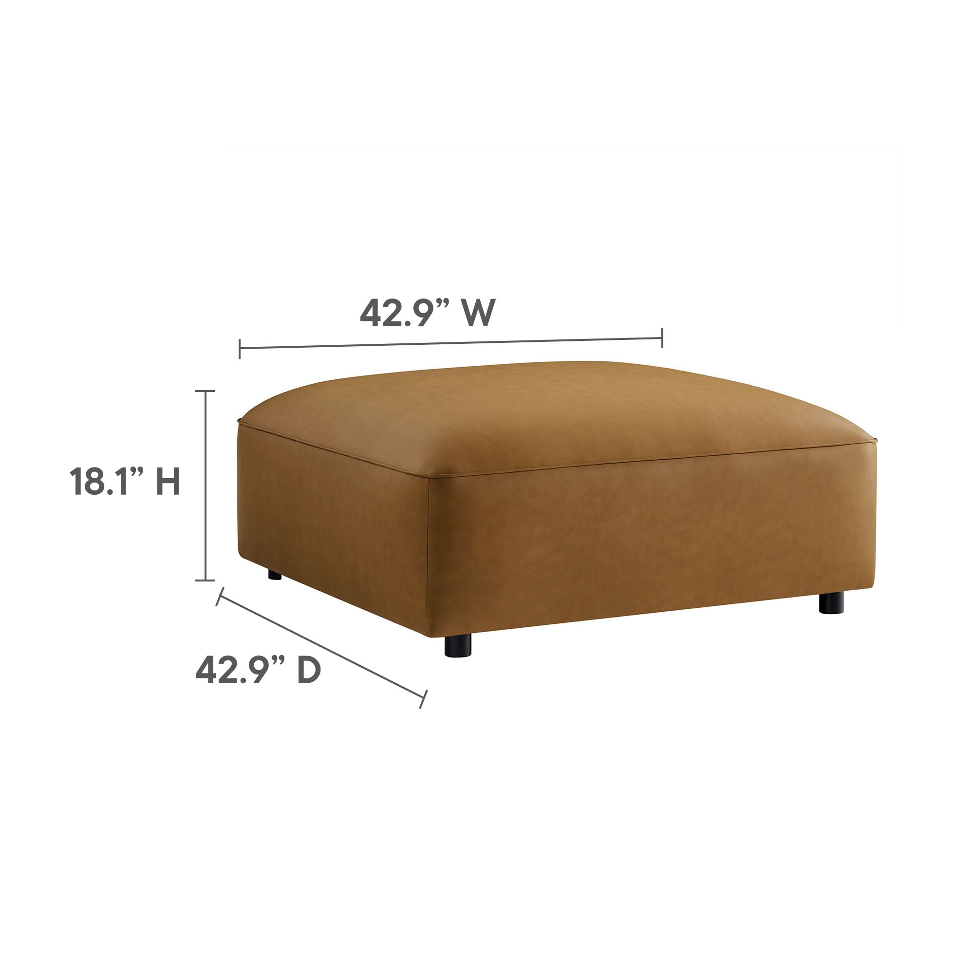Modway Auren 3-Piece Upholstered Vegan Leather Modular Loveseat with Ottoman
