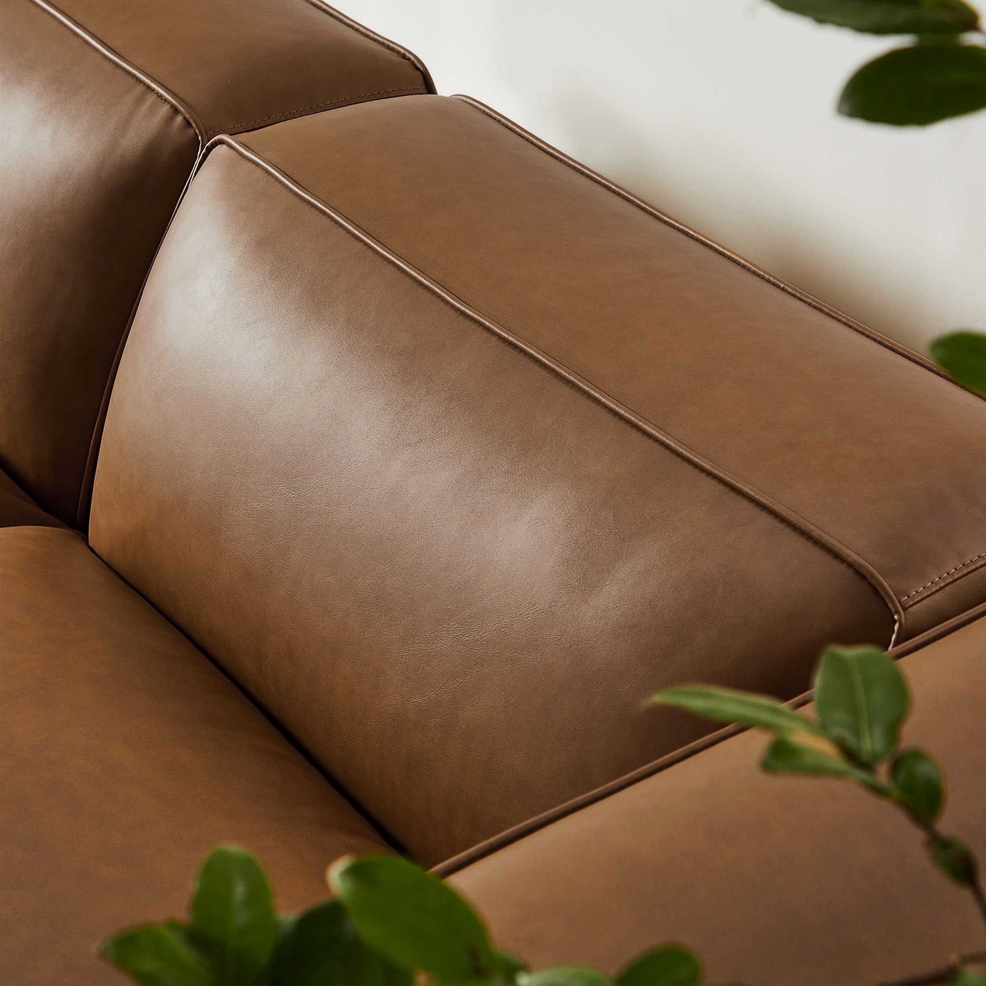 Modway Auren 3-Piece Upholstered Vegan Leather Modular Loveseat with Ottoman