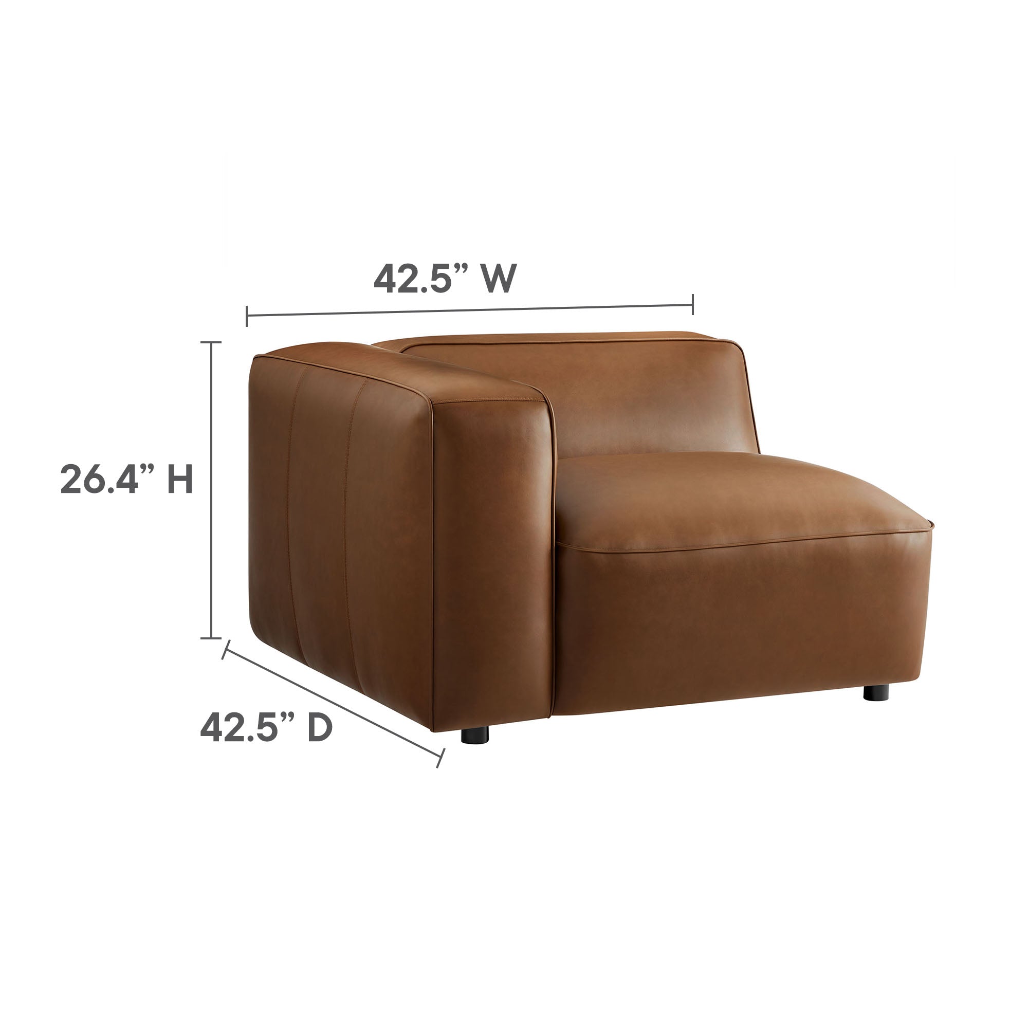 Modway Auren 3-Piece Upholstered Vegan Leather Modular Loveseat with Ottoman