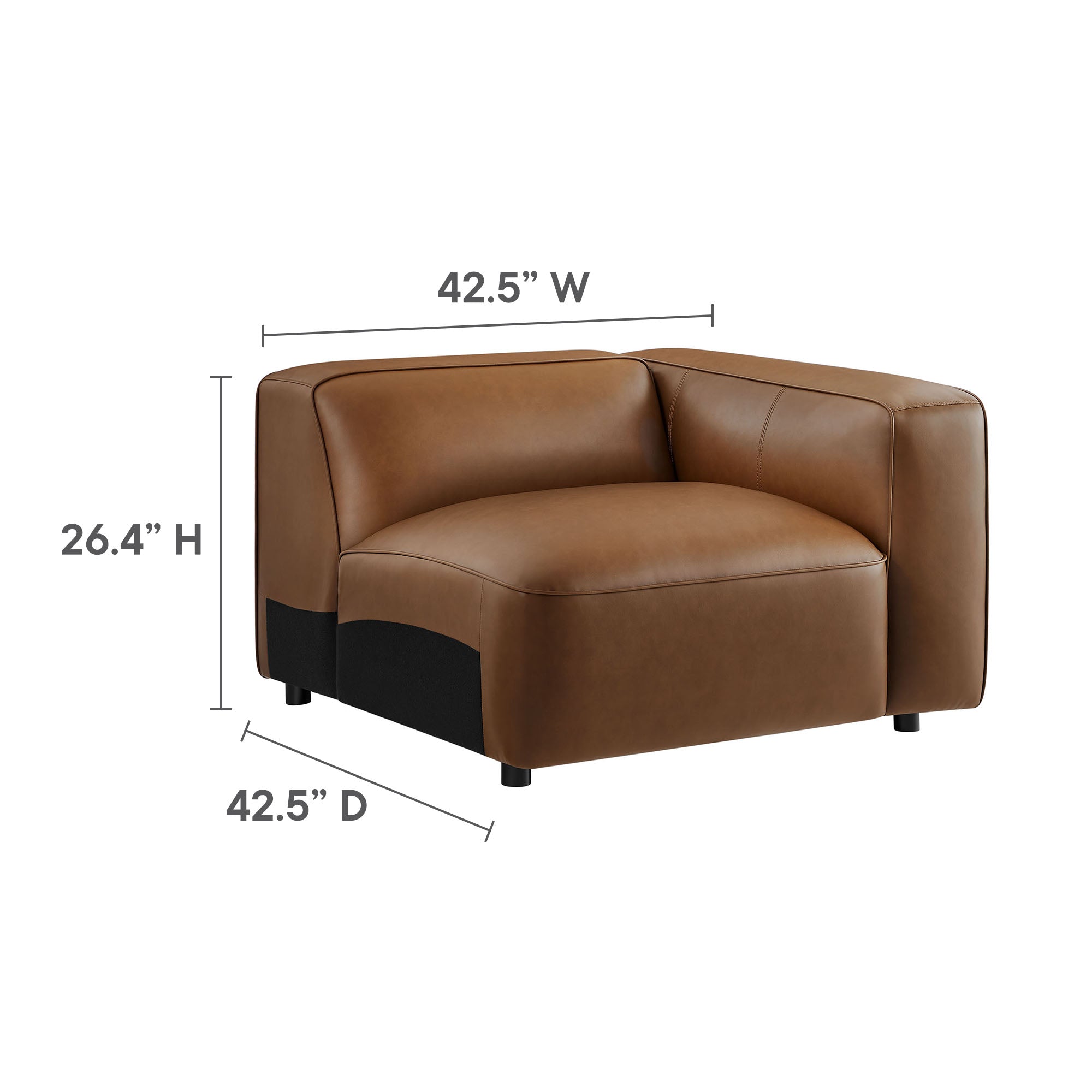 Modway Auren 3-Piece Upholstered Vegan Leather Modular Loveseat with Ottoman