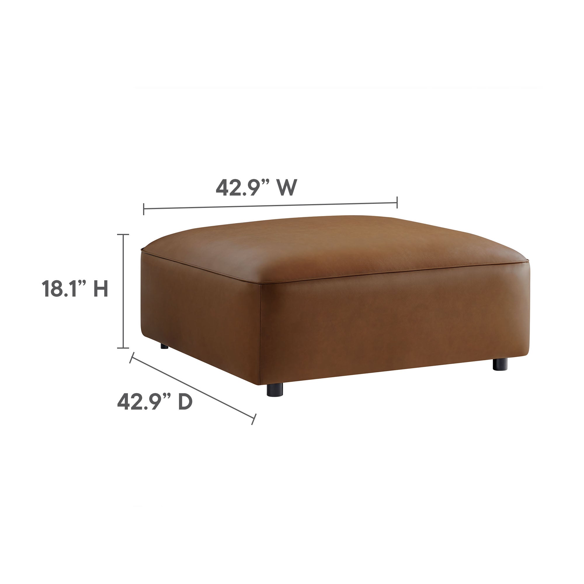 Modway Auren 3-Piece Upholstered Vegan Leather Modular Loveseat with Ottoman