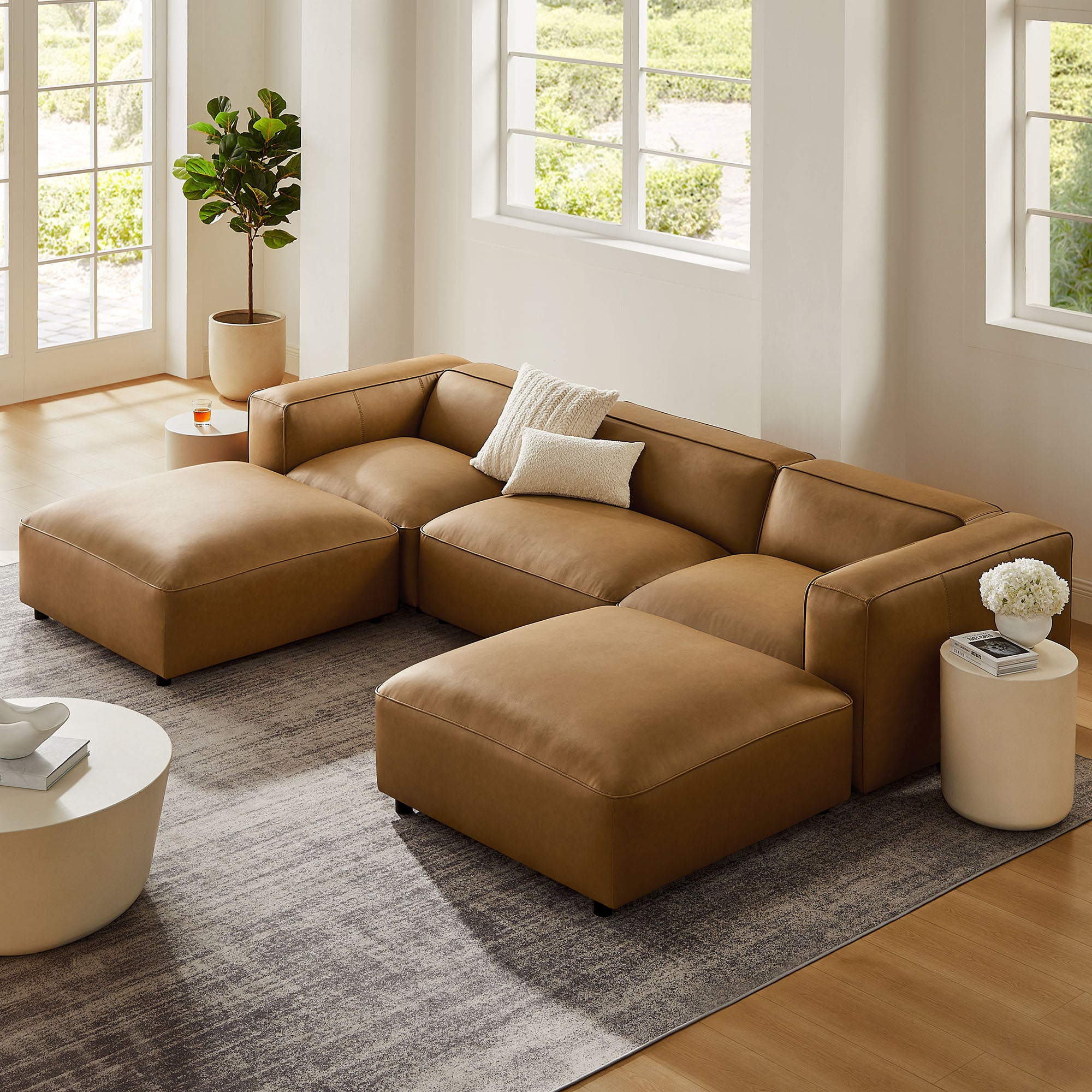 Modway Auren 5-Piece Upholstered Vegan Leather Modular U-Shaped Sofa