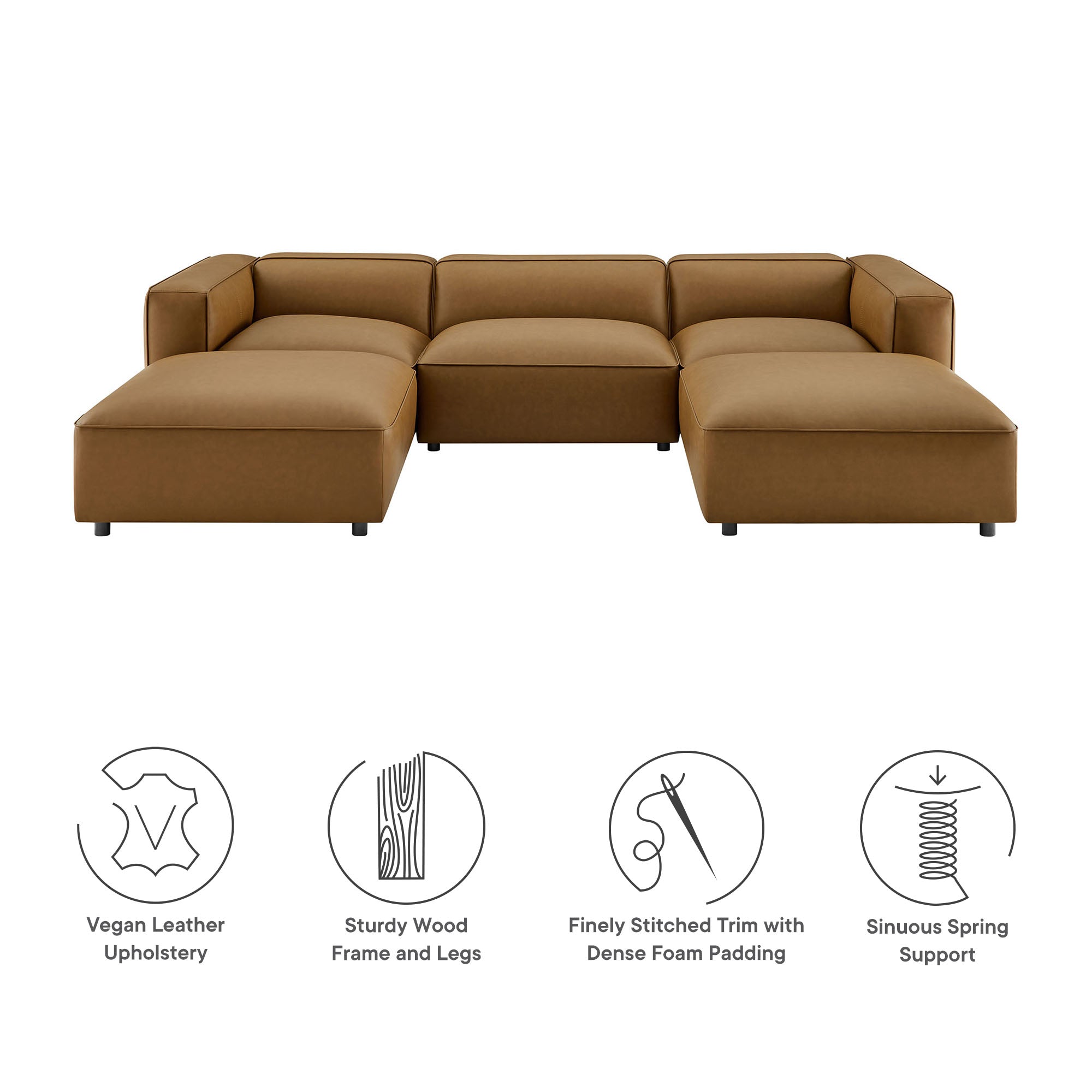 Modway Auren 5-Piece Upholstered Vegan Leather Modular U-Shaped Sofa