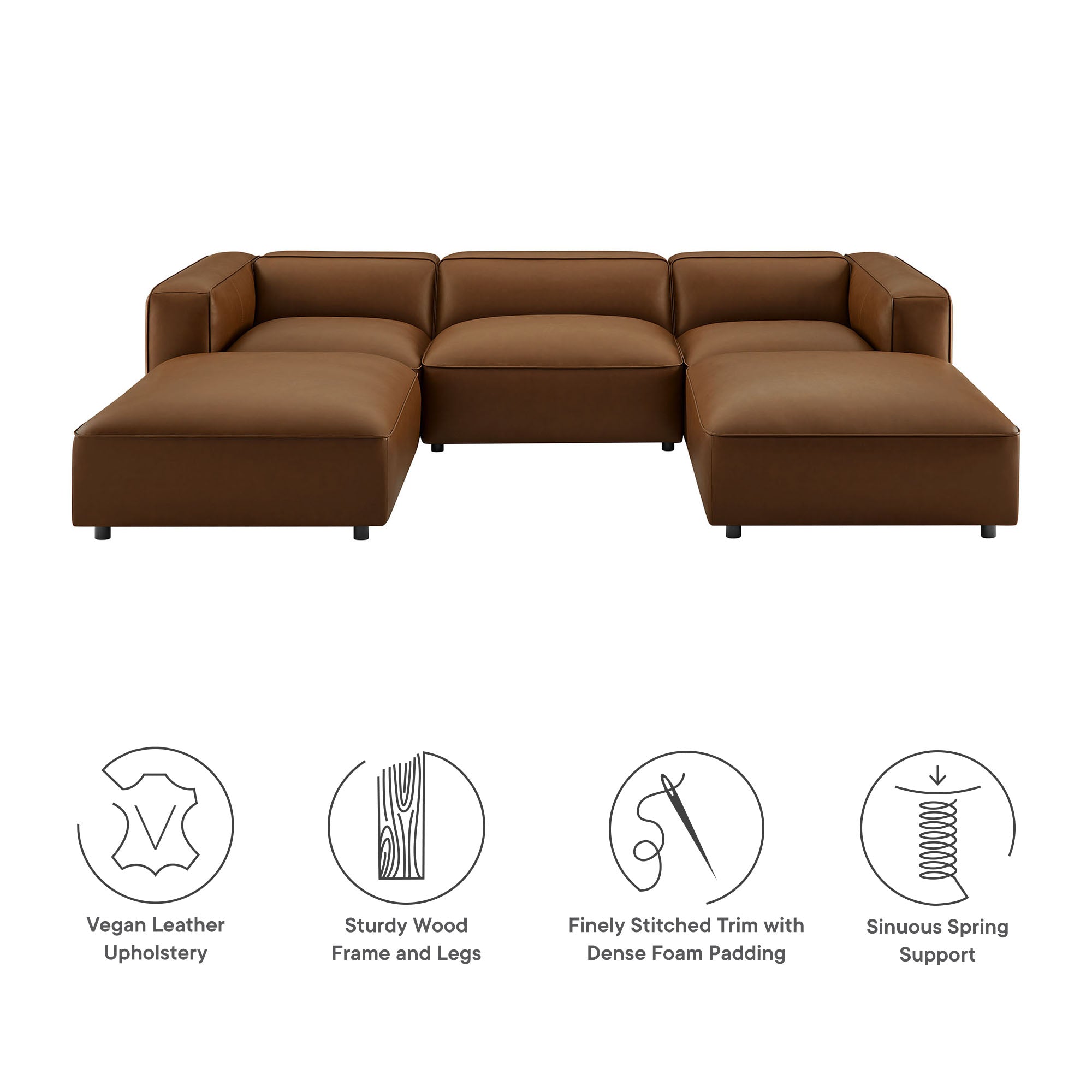 Modway Auren 5-Piece Upholstered Vegan Leather Modular U-Shaped Sofa