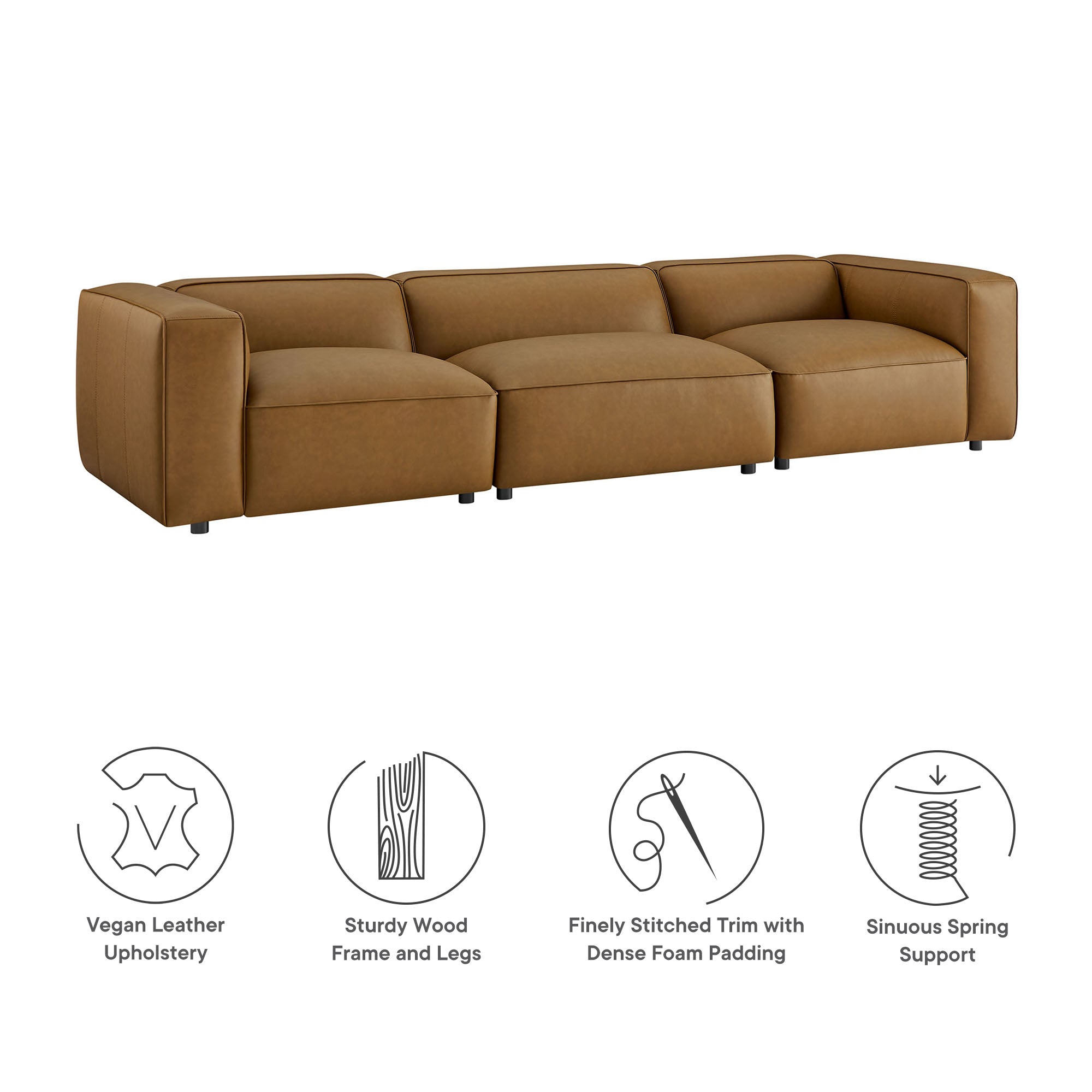 Modway Auren 3-Piece Upholstered Vegan Leather Modular Sofa
