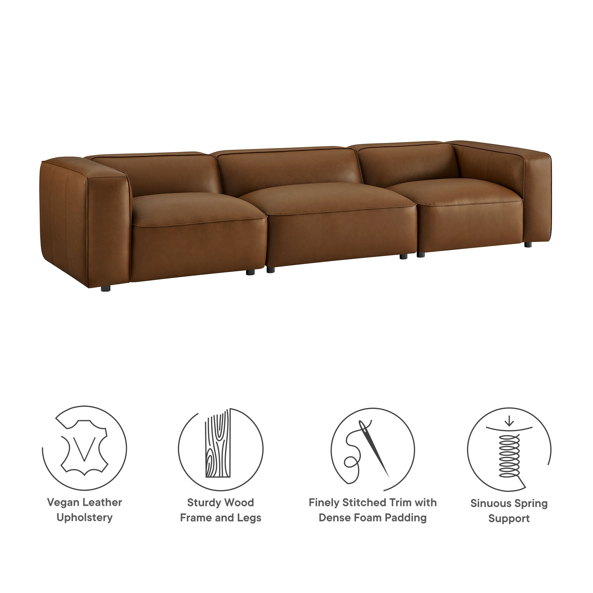 Modway Auren 3-Piece Upholstered Vegan Leather Modular Sofa