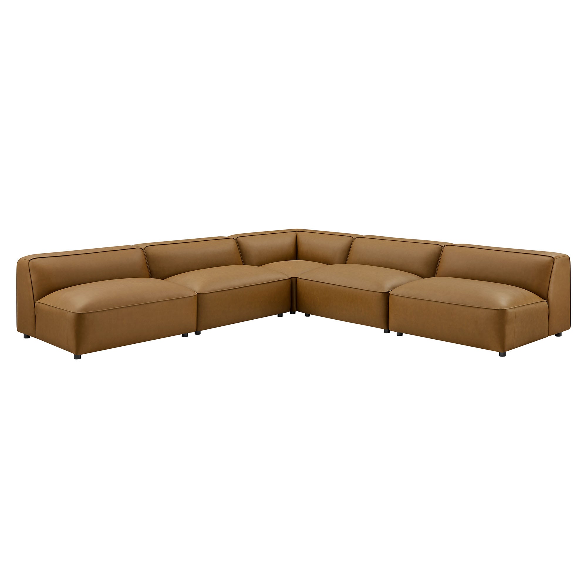 Modway Auren 5-Piece Upholstered Armless L-Shaped Vegan Leather Modular Sofa