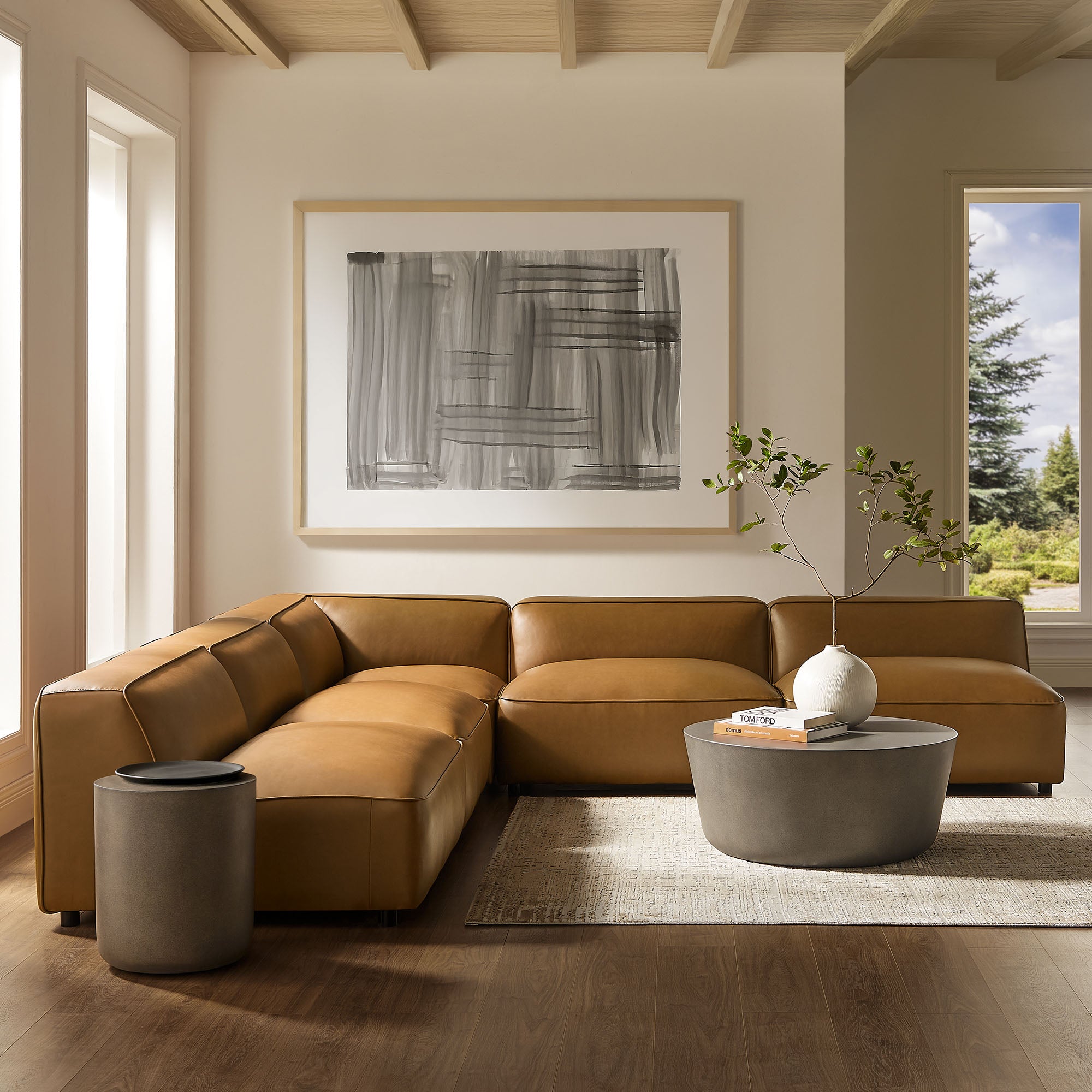 Modway Auren 5-Piece Upholstered Armless L-Shaped Vegan Leather Modular Sofa