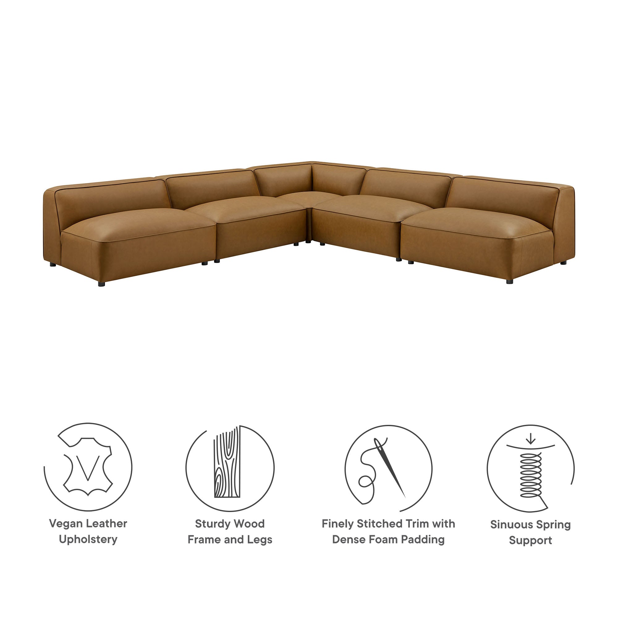Modway Auren 5-Piece Upholstered Armless L-Shaped Vegan Leather Modular Sofa