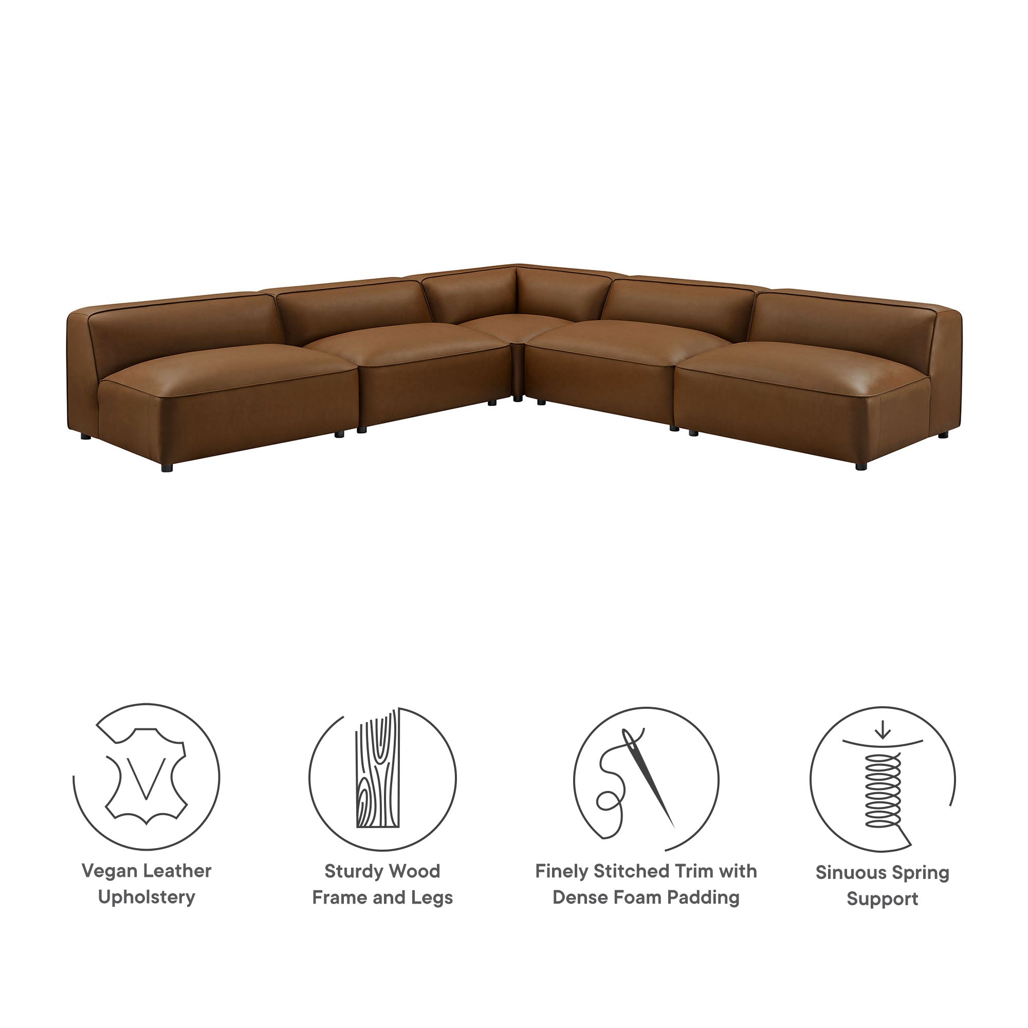 Modway Auren 5-Piece Upholstered Armless L-Shaped Vegan Leather Modular Sofa