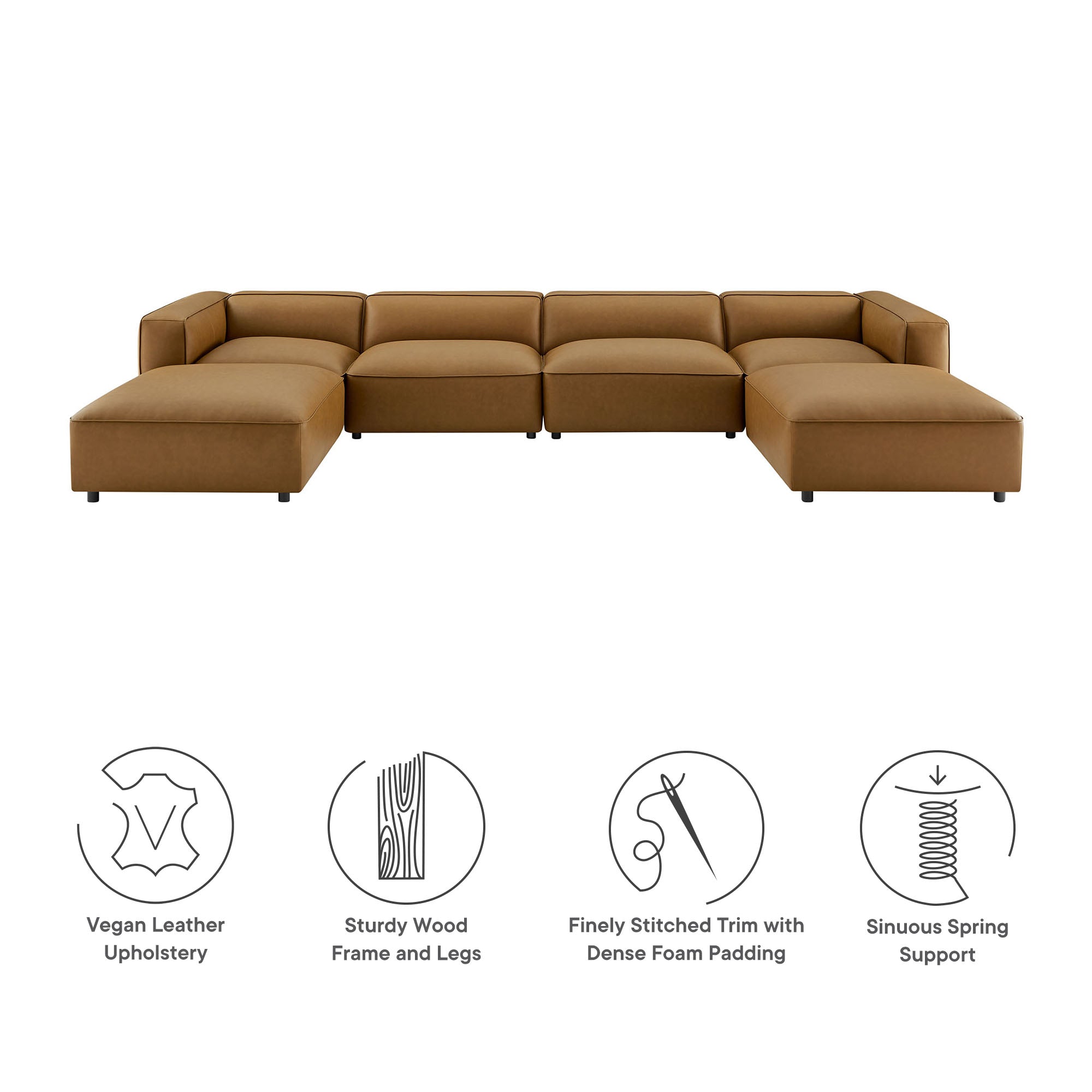 Modway Auren 6-Piece Upholstered Vegan Leather Modular Sofa