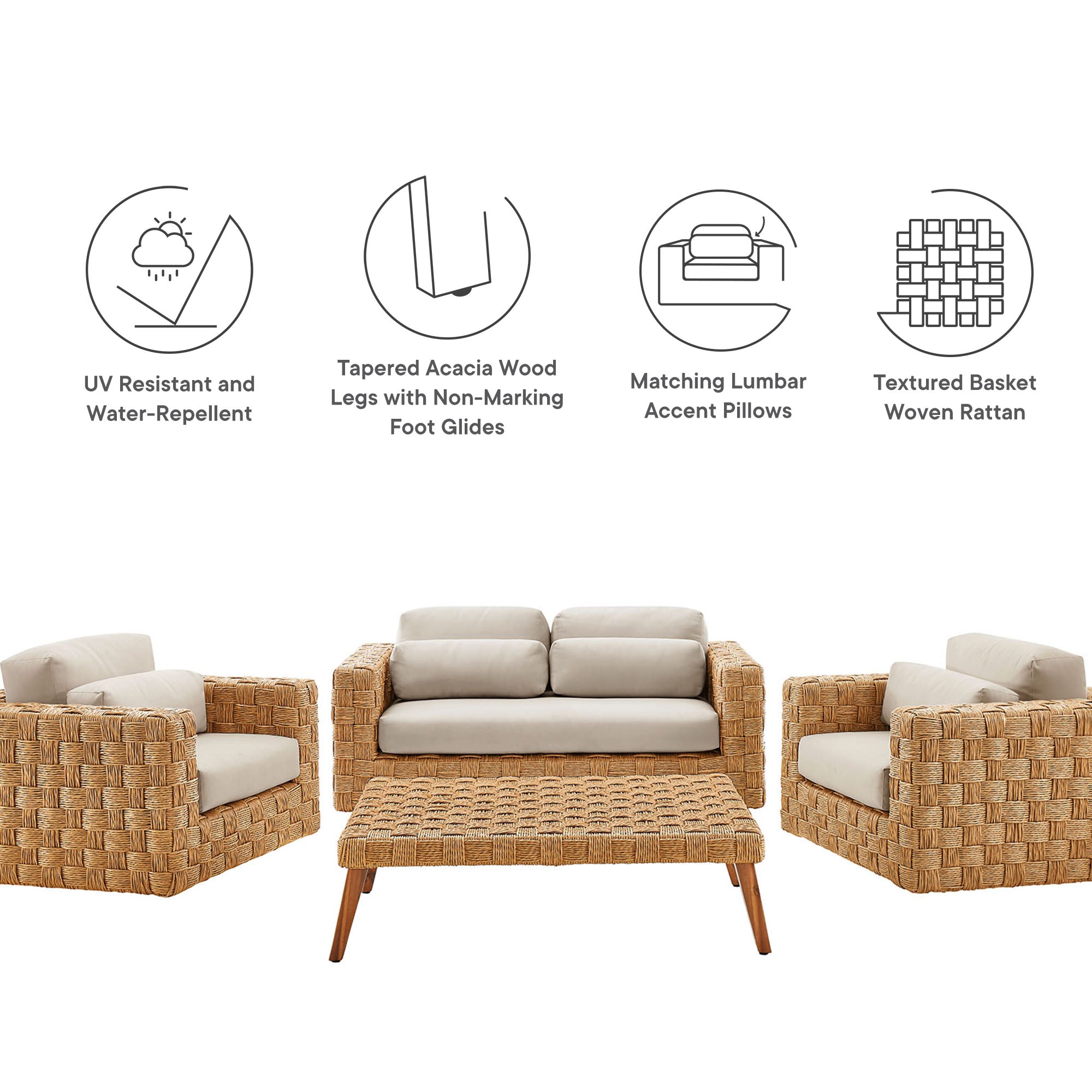 Modway Thames 4-Piece Outdoor Patio Wicker Outdoor Patio Rattan Furniture Set