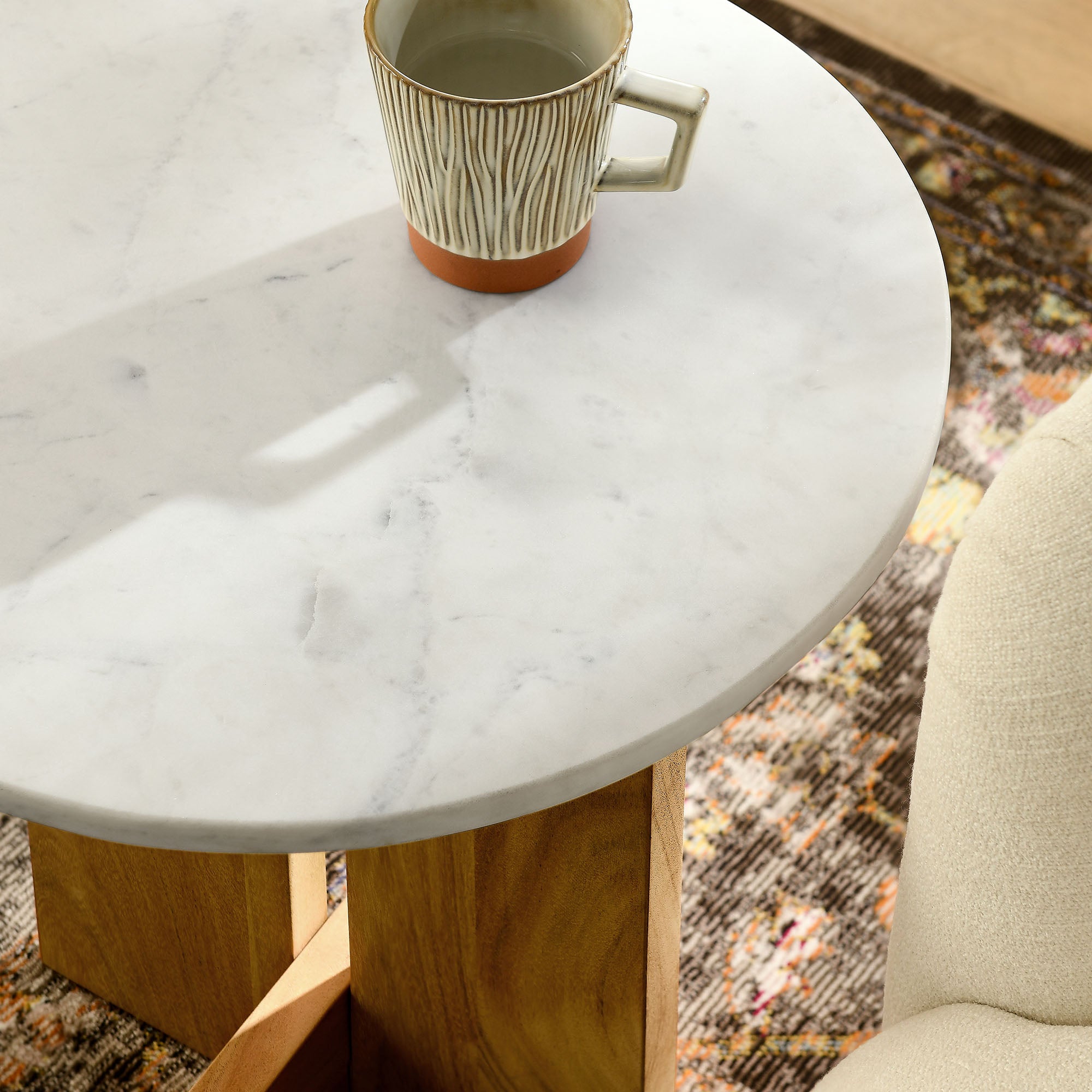 Modway Tarin Acacia Wood and Marble Side Table