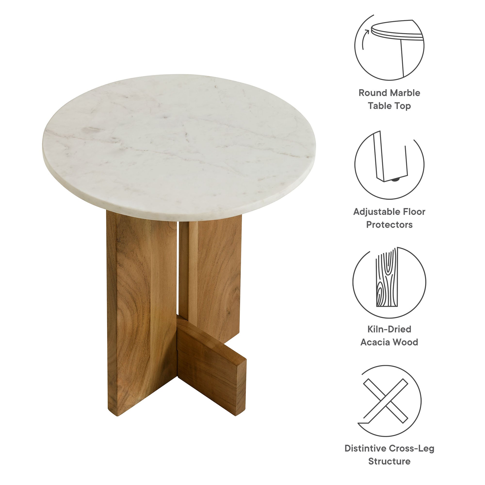 Modway Tarin Acacia Wood and Marble Side Table