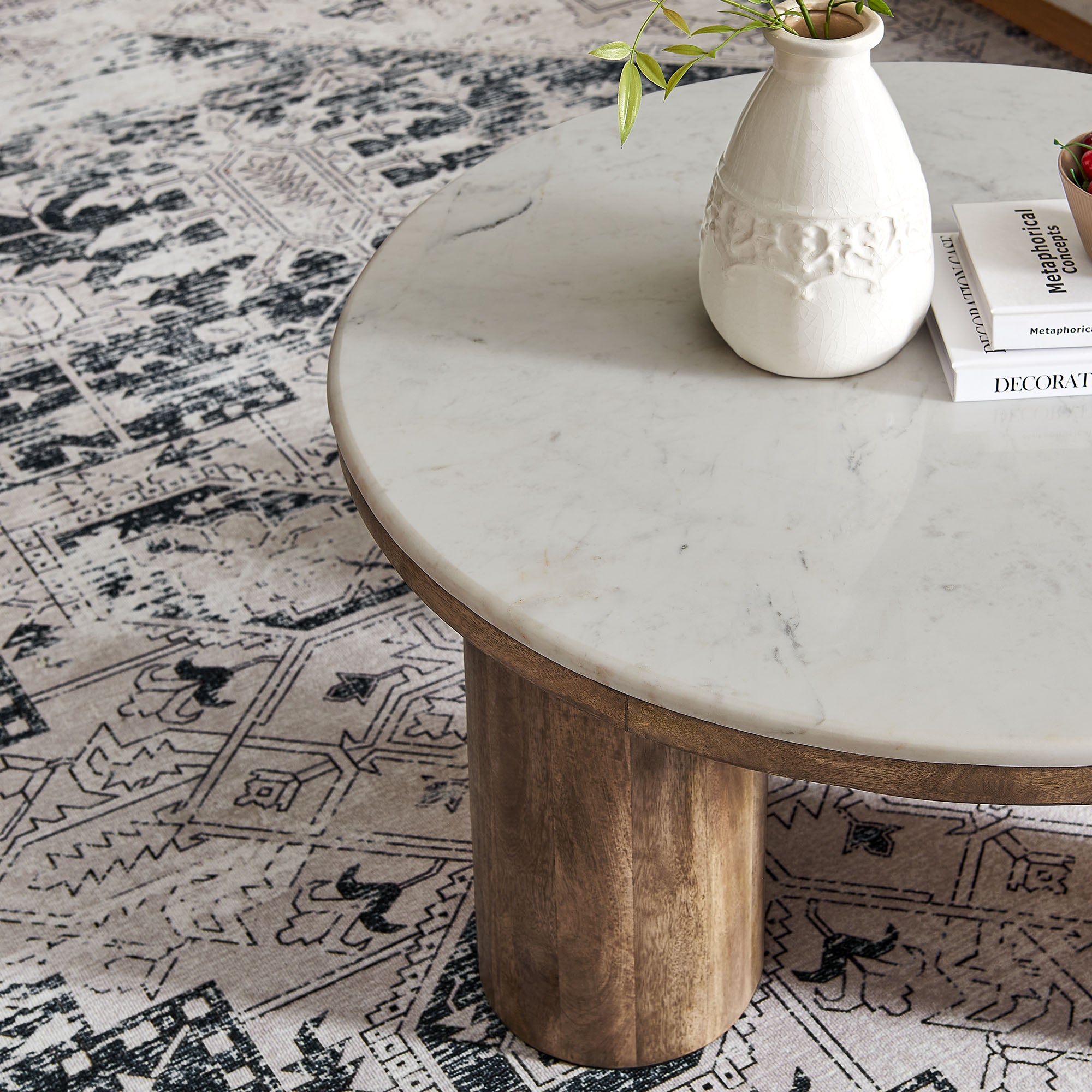 Modway Ellison 33" Round Wood Coffee Table With Marble Top