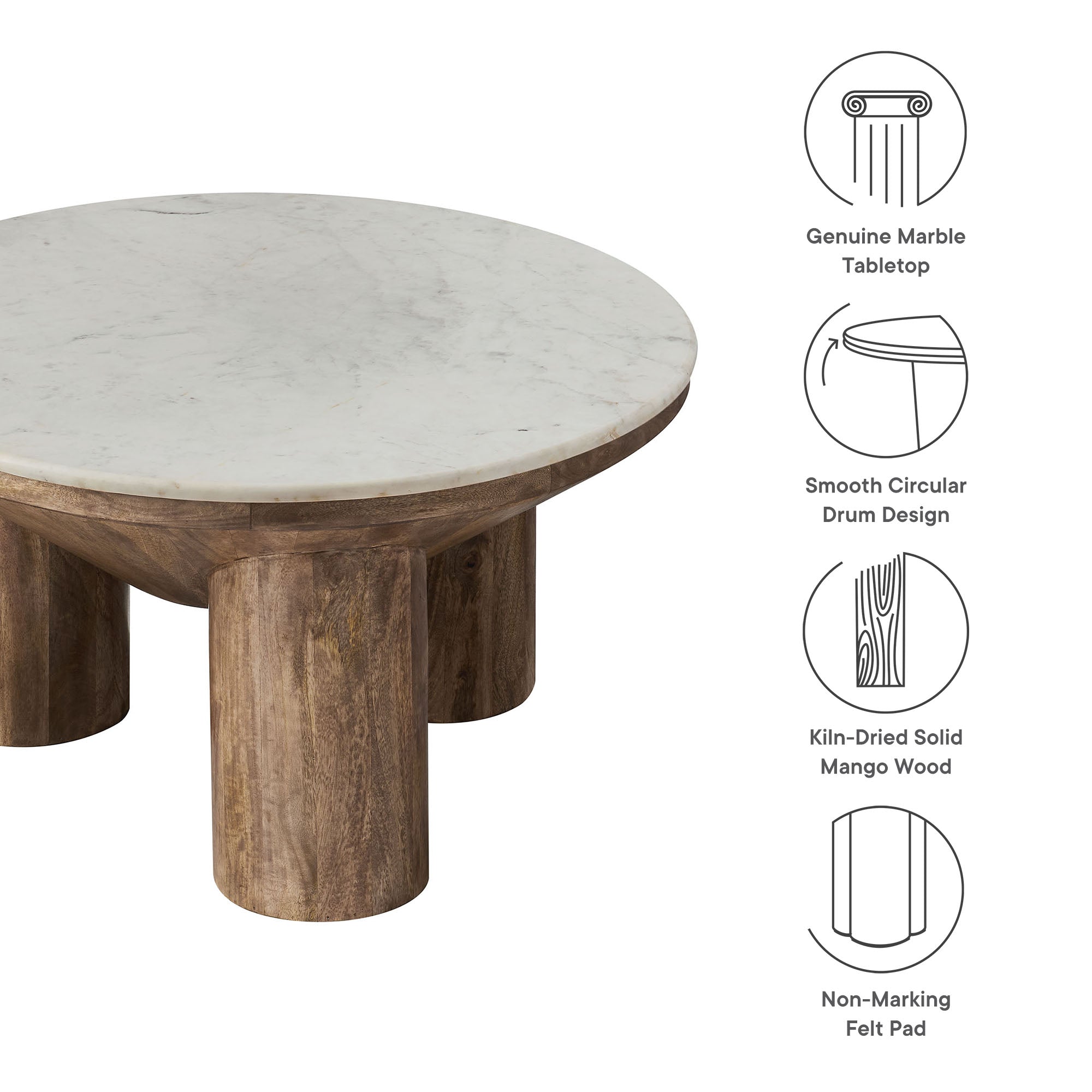 Modway Ellison 33" Round Wood Coffee Table With Marble Top
