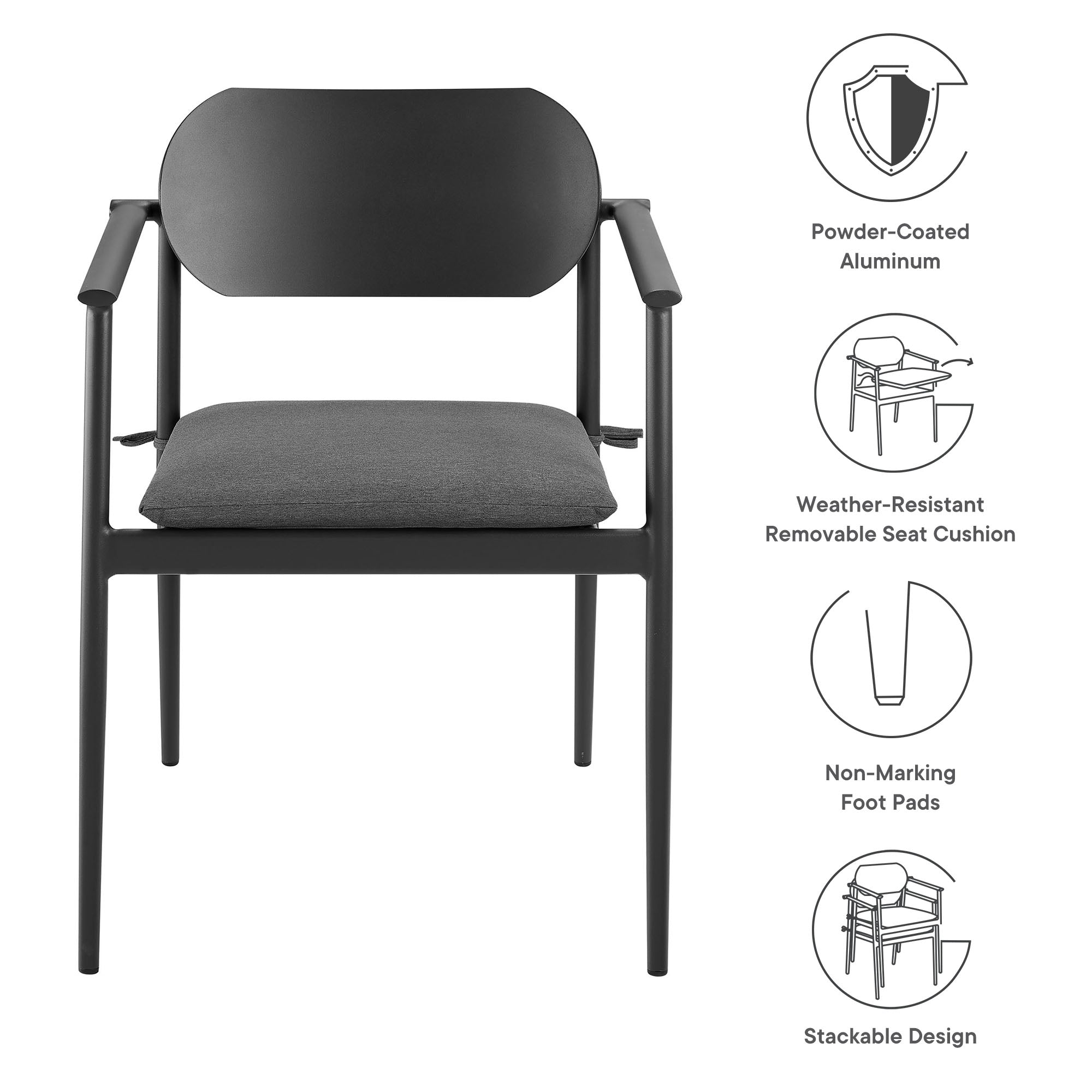 Modway Aeris Stackable Outdoor Patio Aluminum Dining Armchair Set of 2