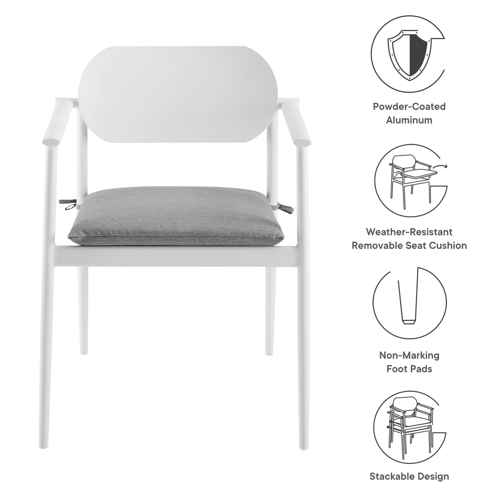 Modway Aeris Stackable Outdoor Patio Aluminum Dining Armchair Set of 2