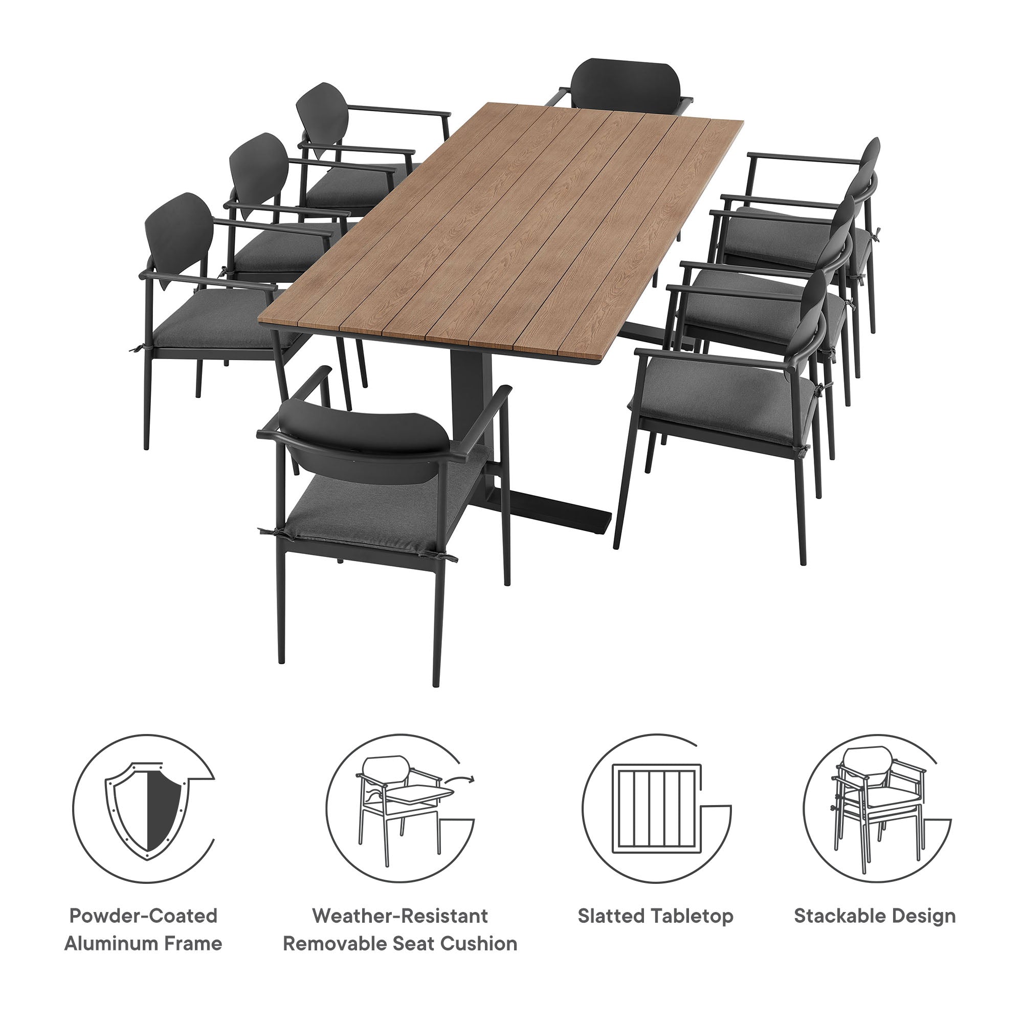 Modway Aeris 9-Piece Outdoor Patio Aluminum Dining Set