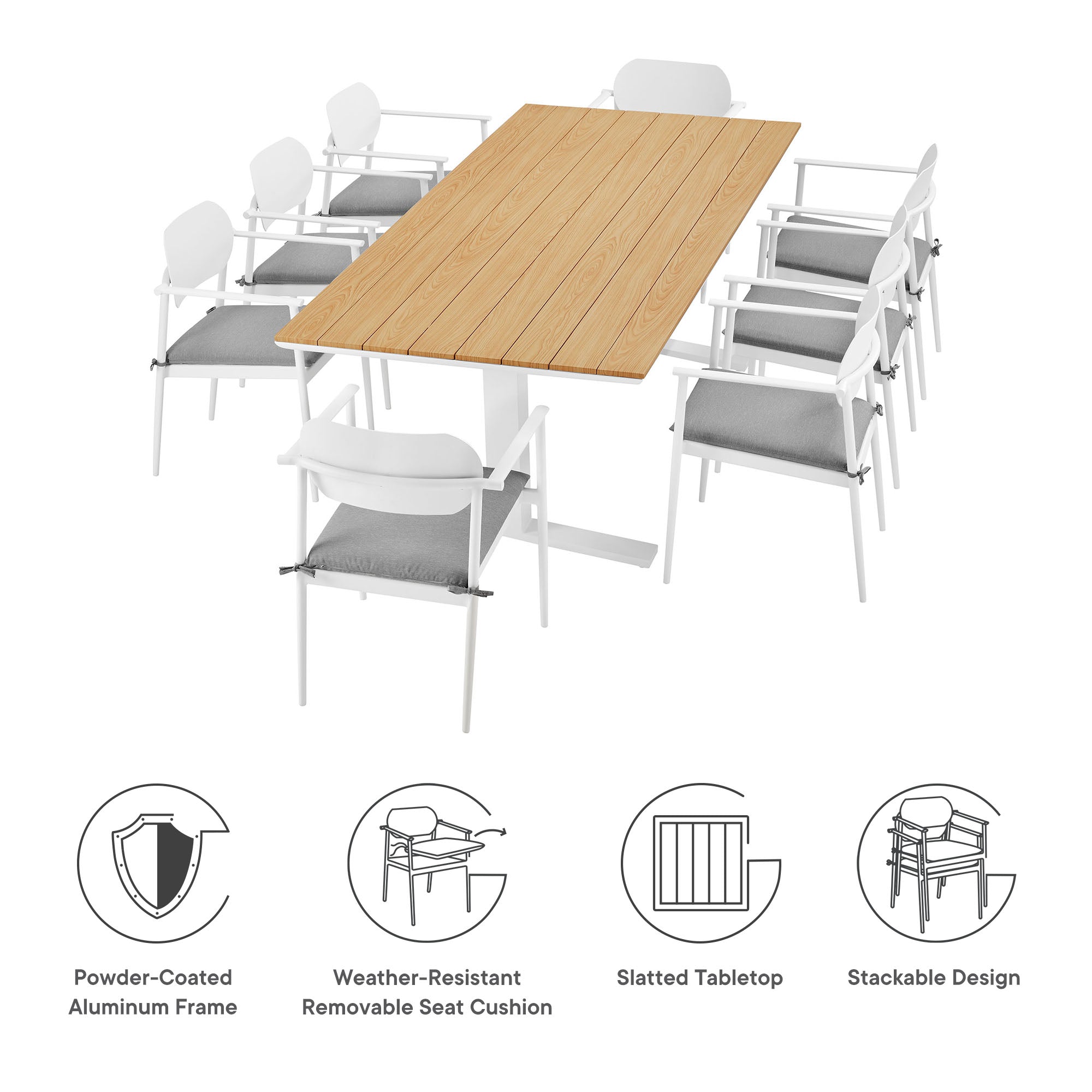 Modway Aeris 9-Piece Outdoor Patio Aluminum Dining Set