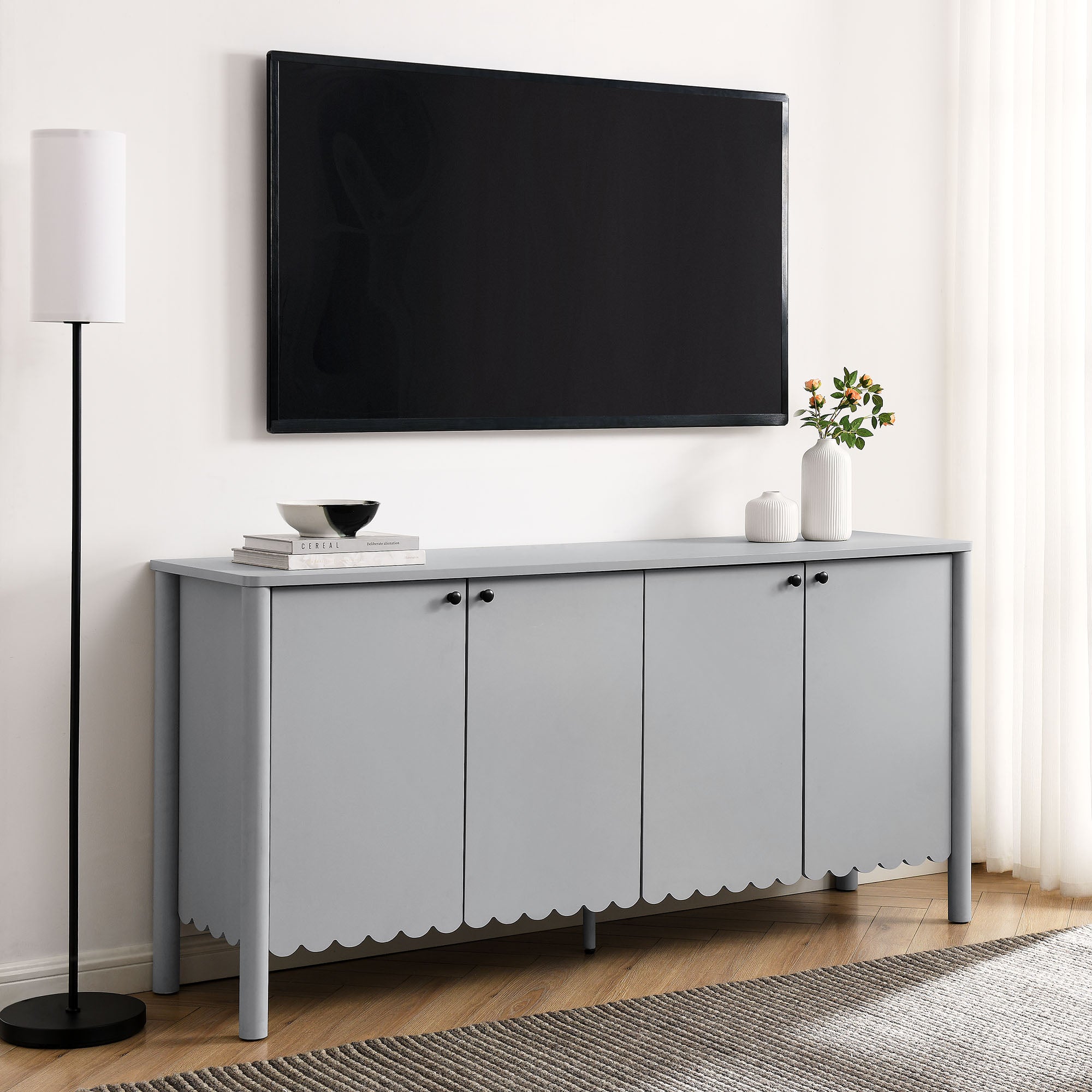 Modway Emmeline 66" 4-Door Scalloped Sideboard Cabinet