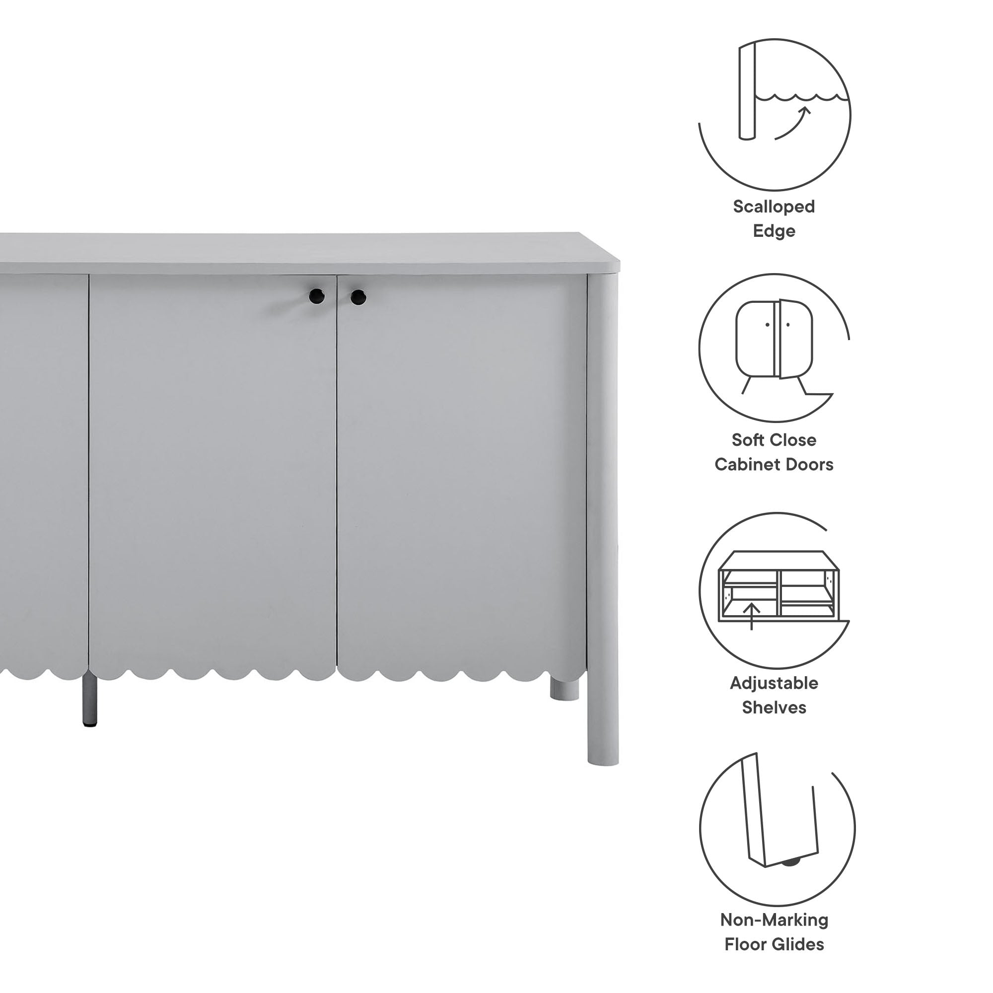 Modway Emmeline 66" 4-Door Scalloped Sideboard Cabinet