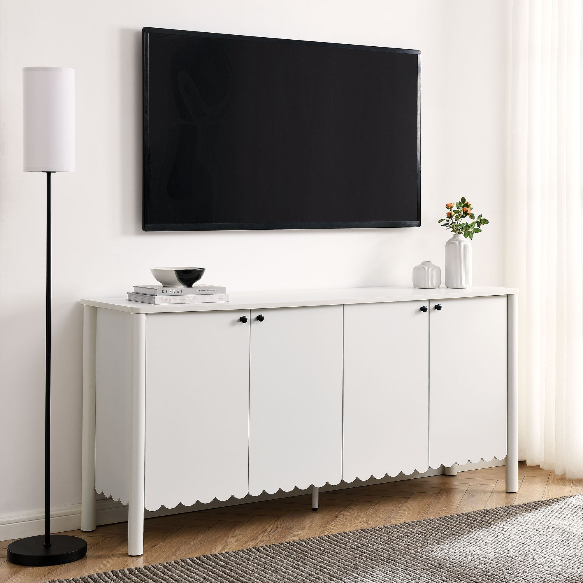 Modway Emmeline 66" 4-Door Scalloped Sideboard Cabinet