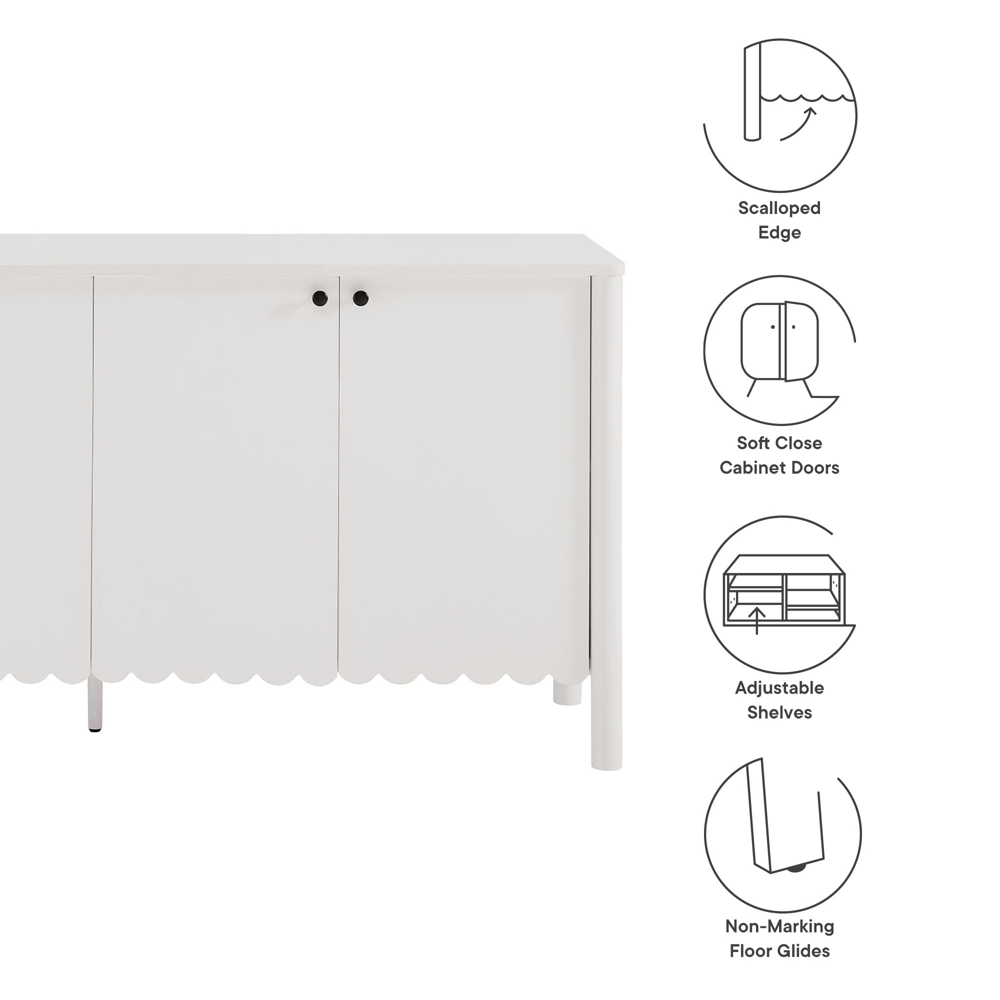 Modway Emmeline 66" 4-Door Scalloped Sideboard Cabinet