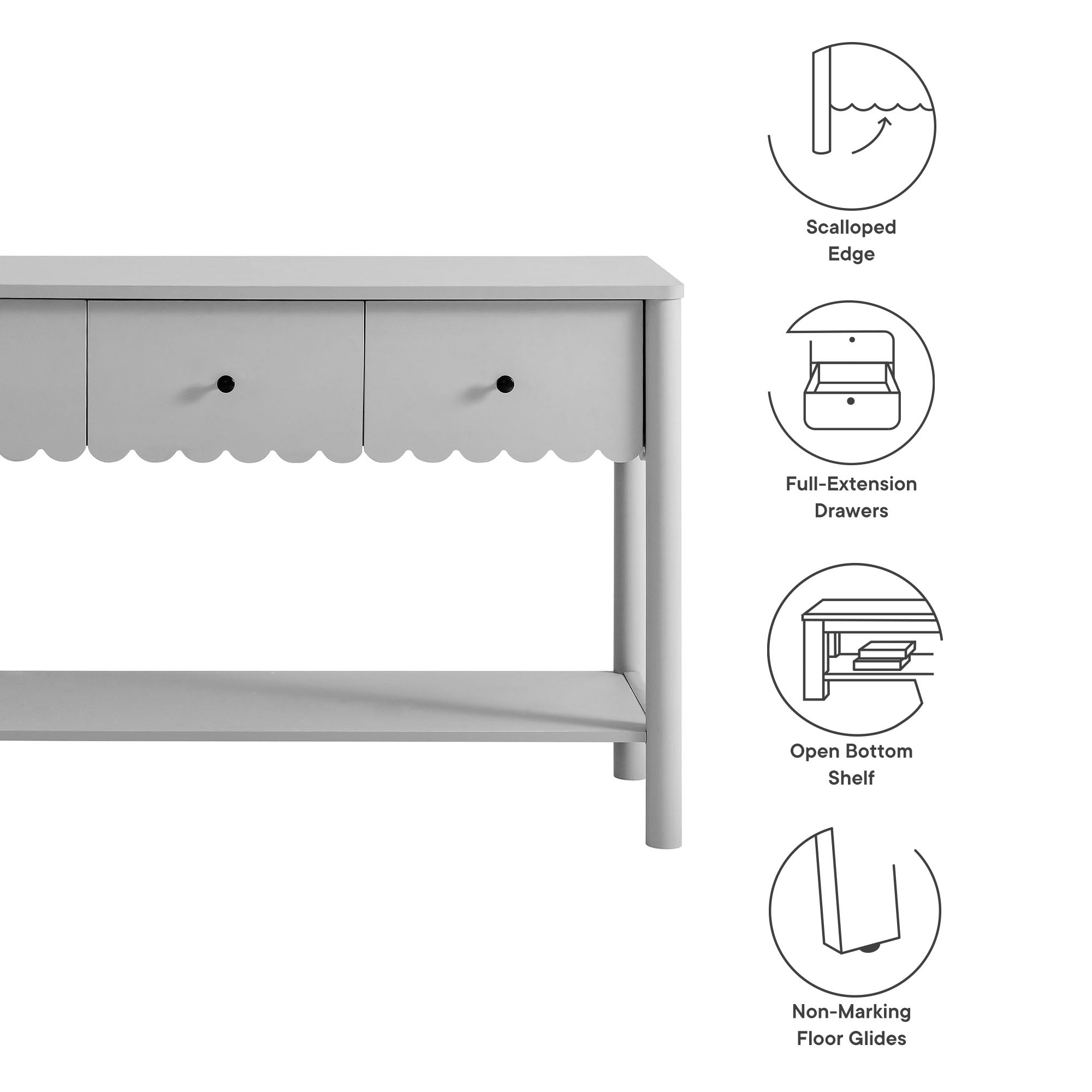 Modway Emmeline 3-Drawer Scalloped Console Table